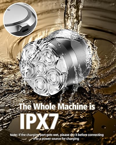 Miniatura 6 de VOVO Afeitadoras de cabeza para hombres calvos de 2 velocidades 6D, afeitadora eléctrica de gran capacidad, inalámbrica, tipo C, recargable, IPX7,