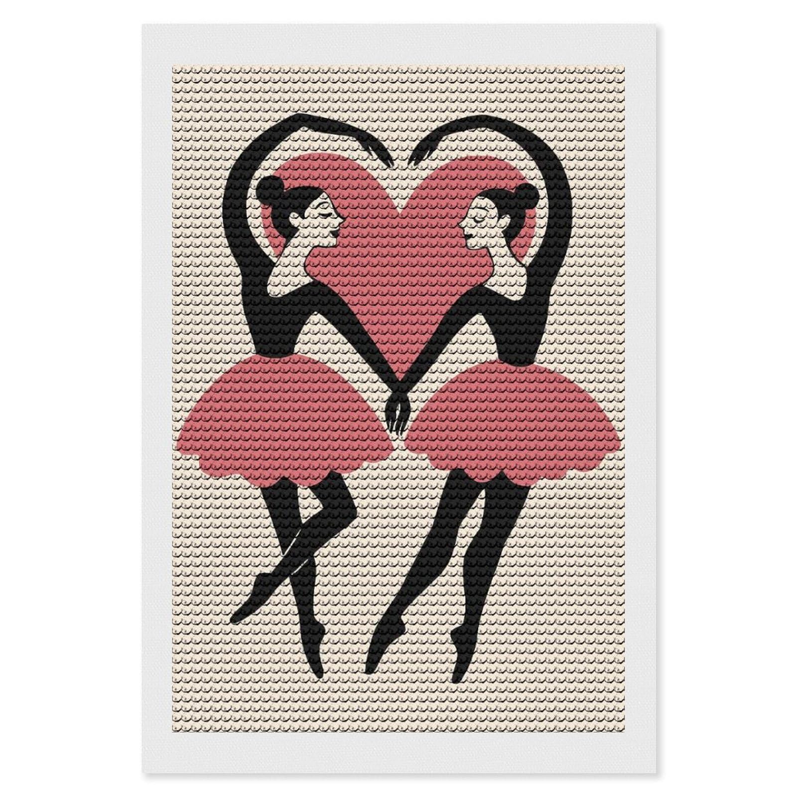 Junmoney Ballet Dancers Forming A Heart Diamond Painting Kit 8"x12", Festive Craft Gift, Bedroom Decor, Full Kit Included, Creative Gift Idea