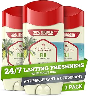 Old Spice Fiji Antiperspirant Deodorant for Men: 24/7 Sweat & Odor Protection, Skin Conditioners, Invisible Solid, 3.4oz Pack of 3