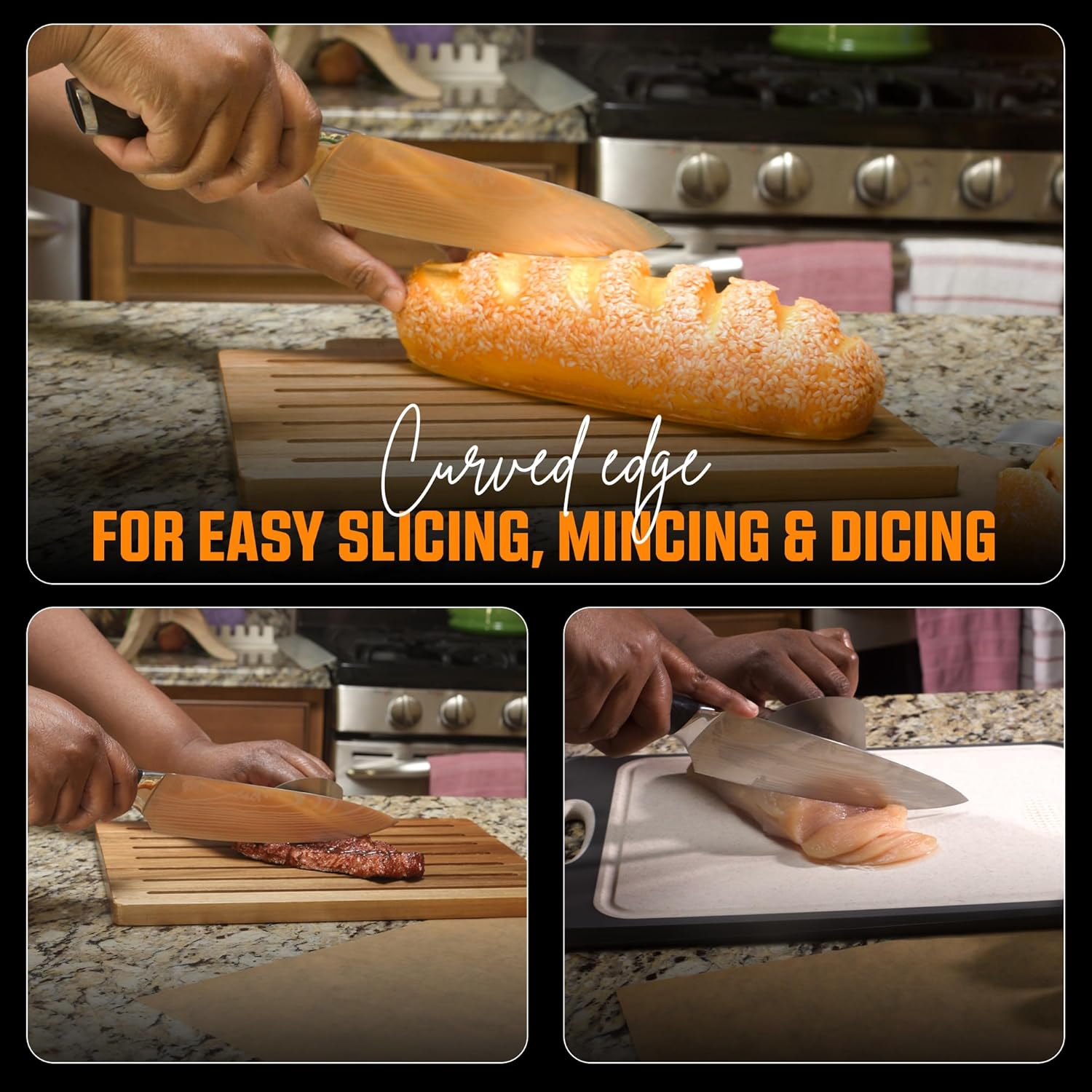 8 inch Professional Chef Cooking Knife with Finger Guard - Super Sharp Kitchen Knife for Precision Cutting - Ideal Kitchen Gadget for Chefs with Ergonomic Handle. - Image 6