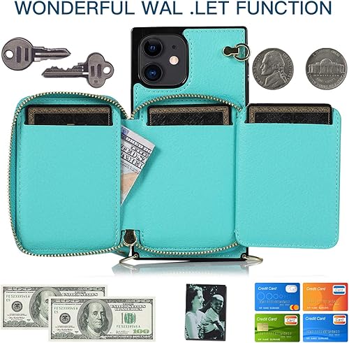 Miniatura 3 de Asuwish Funda de teléfono para iPhone 13 Mini de 5.4 pulgadas con protector de pantalla y soporte para tarjetas con cremallera, soporte de ranura de