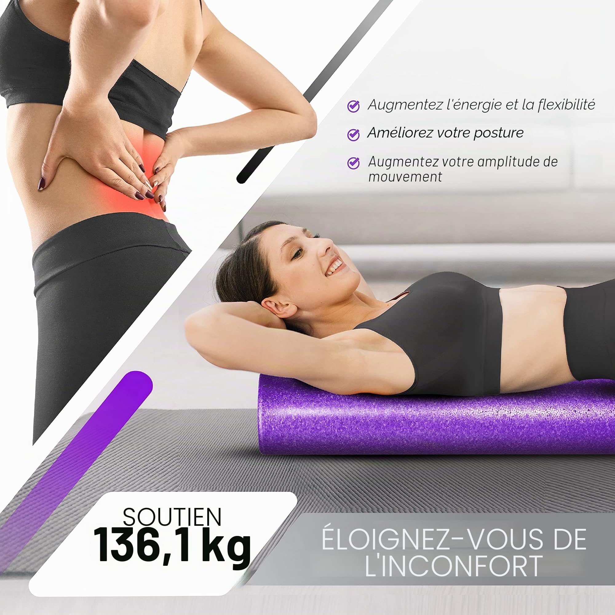 Yes4All Rouleau Mousse Rond en EPP Haute Densité pour le Dos, Rouleau d’Exercice pour Yoga, Pilates & Étirements - 30, 45, 60, 90 cm
