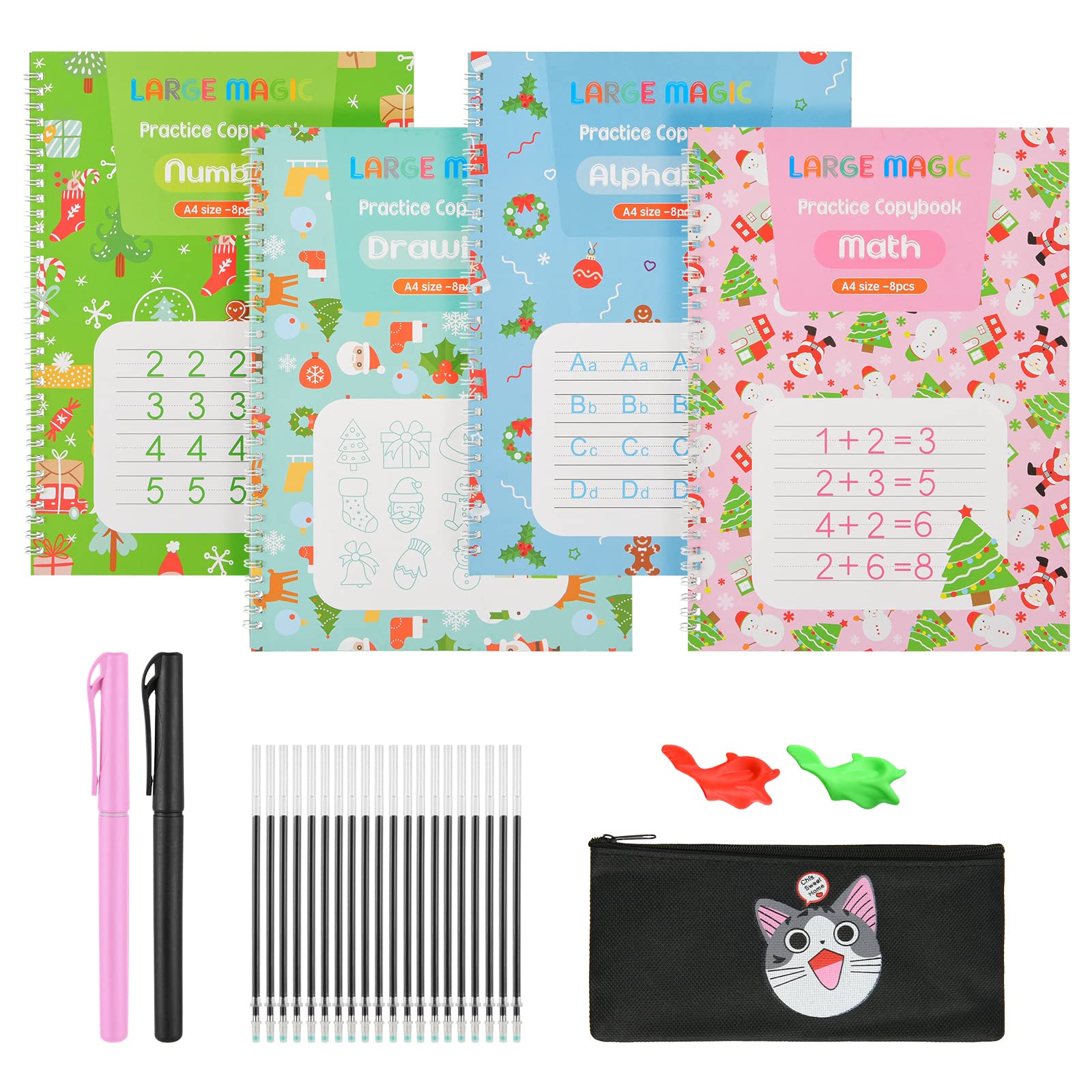 Oubaiyi Reusable Magic Practice Copybook,Auto Disappearing Ink Pens,Large A4 Size Handwriting Workbooks for Preschools,Kids Oubaiyi Gifts 11.6X8.2X0.15Inches