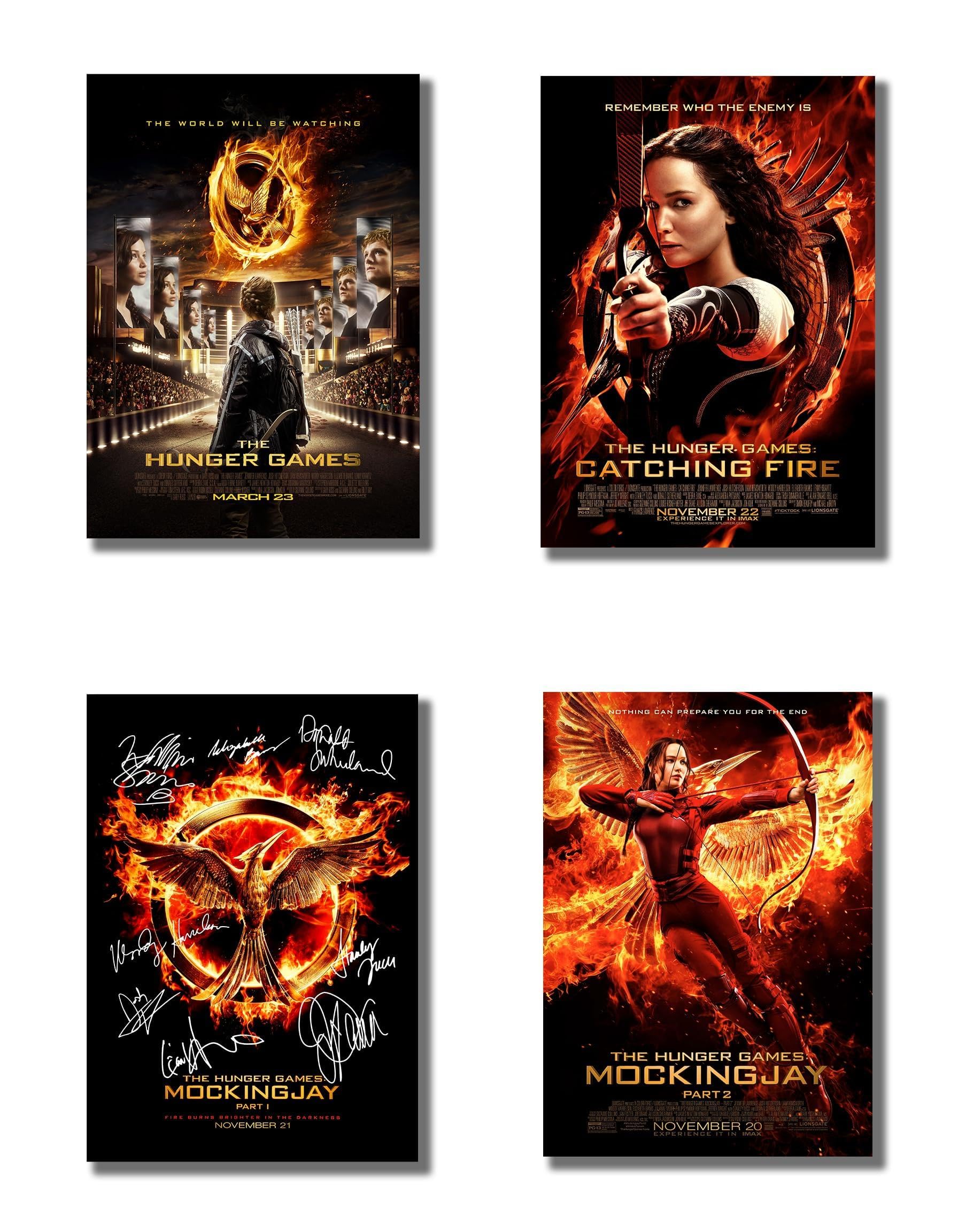 The Hunger Games Signed Movie Collection Wall Art Posters, Collectors Set of 4 x A4 Size Prints Preprinted Signatures