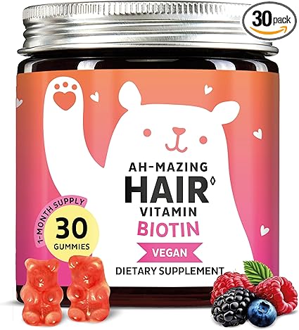 Biotin Gummies for Hair, Skin & Nails. 5,000 mcg High Potency Vegan Vitamins for Faster Hair Growth, Stronger Nails & Healthy Skin. with Vitamins C & E, 30 Gummies