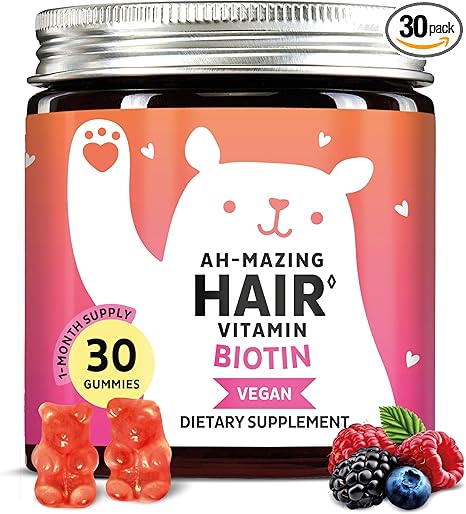 Biotin Gummies for Hair, Skin & Nails. 5,000 mcg High Potency Vegan Vitamins for Faster Hair Growth, Stronger Nails & Healthy Skin. with Vitamins C & E, 30 Gummies