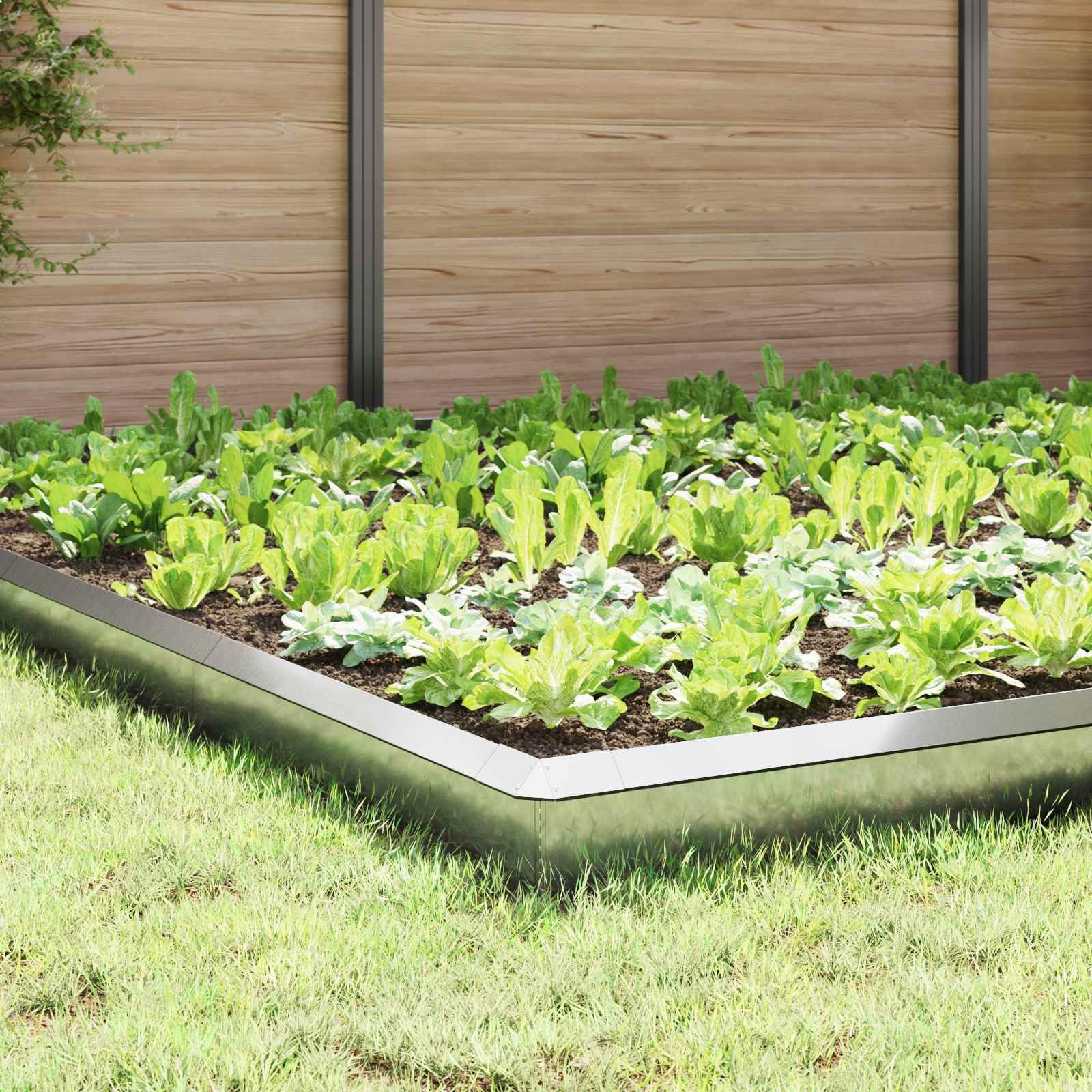 Schneckenzaun aus verzinktem Stahl 20-teilig 100 x 3,5 x 25 cm Silber, Flexible Beeteinfassung und Rasenkante mit Stecksystem für Garten, Terrasse, Hochbeet und Pflanzbereich