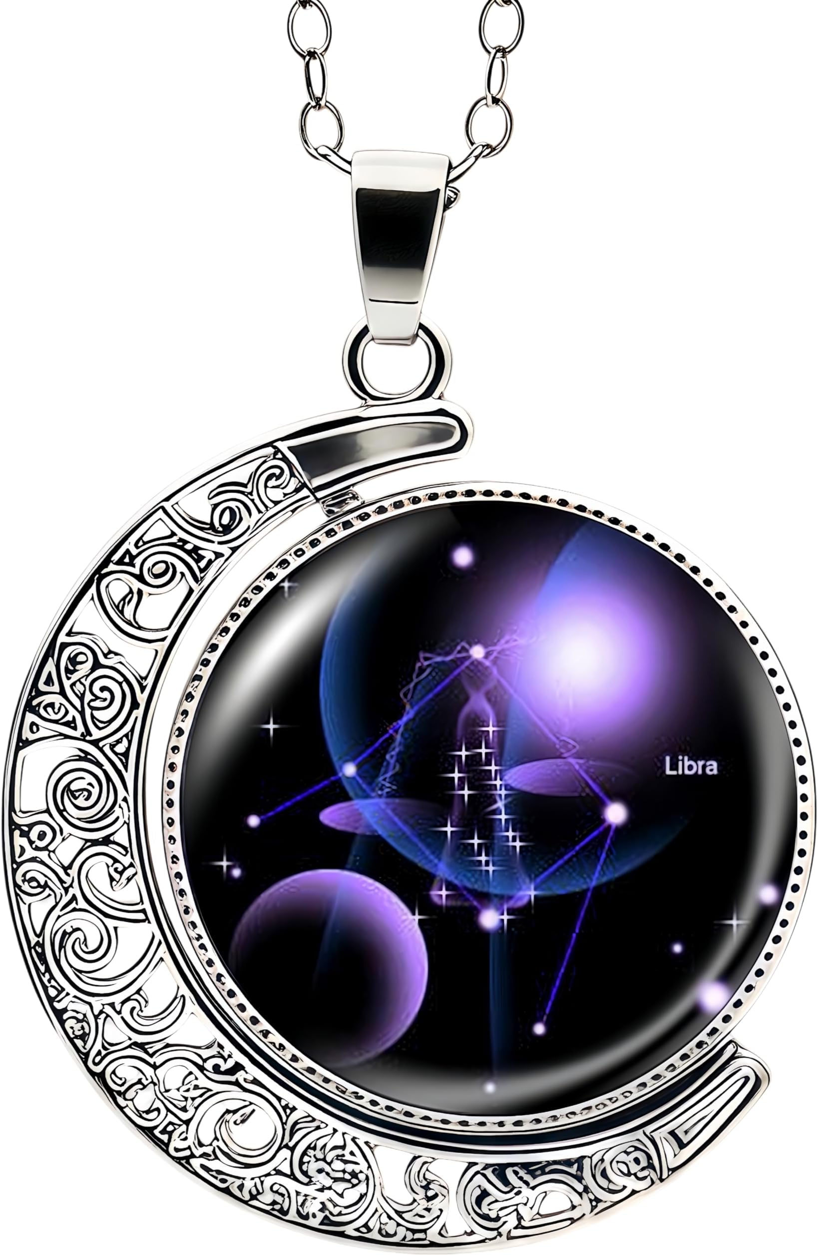 Zodiac Necklace Jewelry Birthday Gifts Astrology 12 Constellation Horoscope Sign Galaxy Crescent Half Moon Pendant Necklace