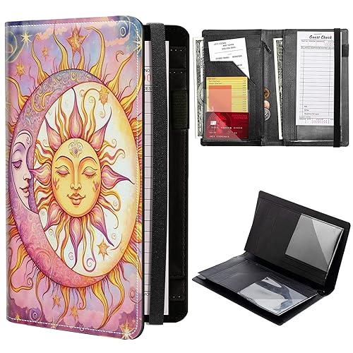 Miniatura 12 de Libros de servidor de flores de mariposa y luna para camarera, cartera de cuero sintético con cierre de vendaje elástico, organizador con bolsillo