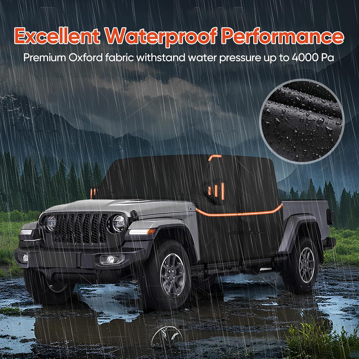 Cab Cover for Jeep Gladiator JT 2019-2026 - All Weather Waterproof Gladiator Half Car Cover, Outdoor Jeep Cab Cover Rain Covers with Door Zipper Windproof Straps for Sun Snow UV Protection