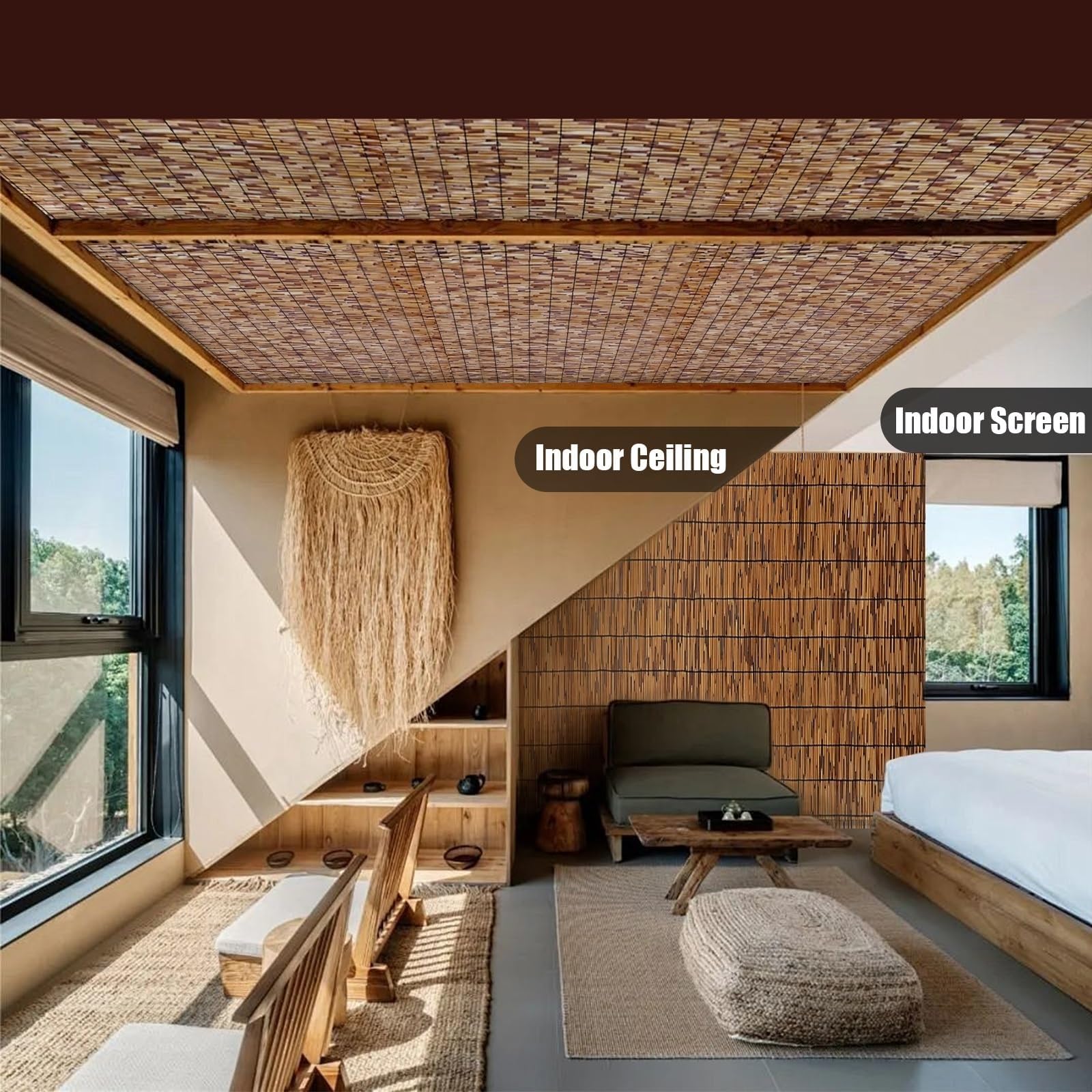 Clôture en Bambou, Brise-Vue Décoratif, Clôture en Roseau avec Gants D'installation Et Attaches De Clôture De Jardin(120x1000cm(3.9x32.8FT))