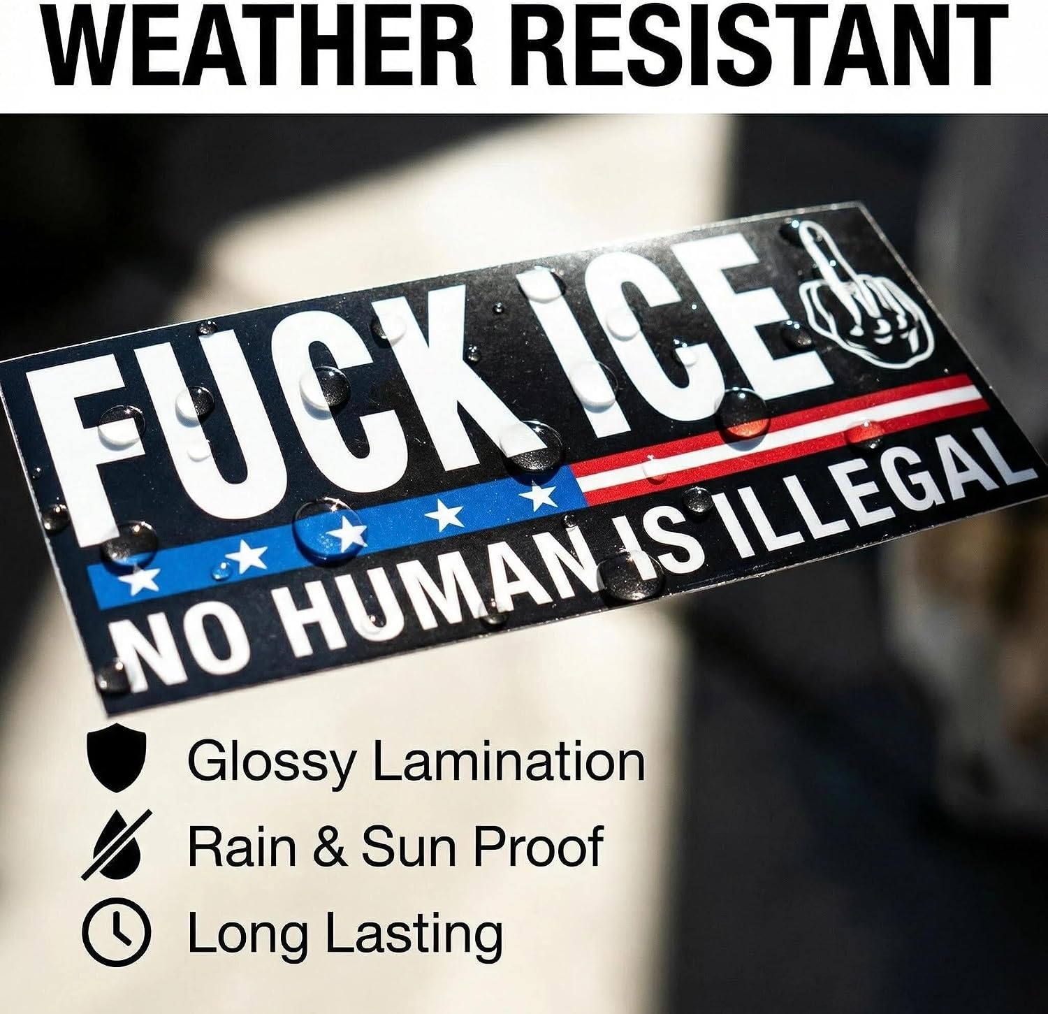 10 PCS Fuck ICE No Human is Illegal Bumper Stickers - Abolish ICE American Flag Trending Quotes Vinyl Decals - 7.5x3.75 Inch Waterproof Car Stickers for Trucks, Cars, RV, Fridge image 4