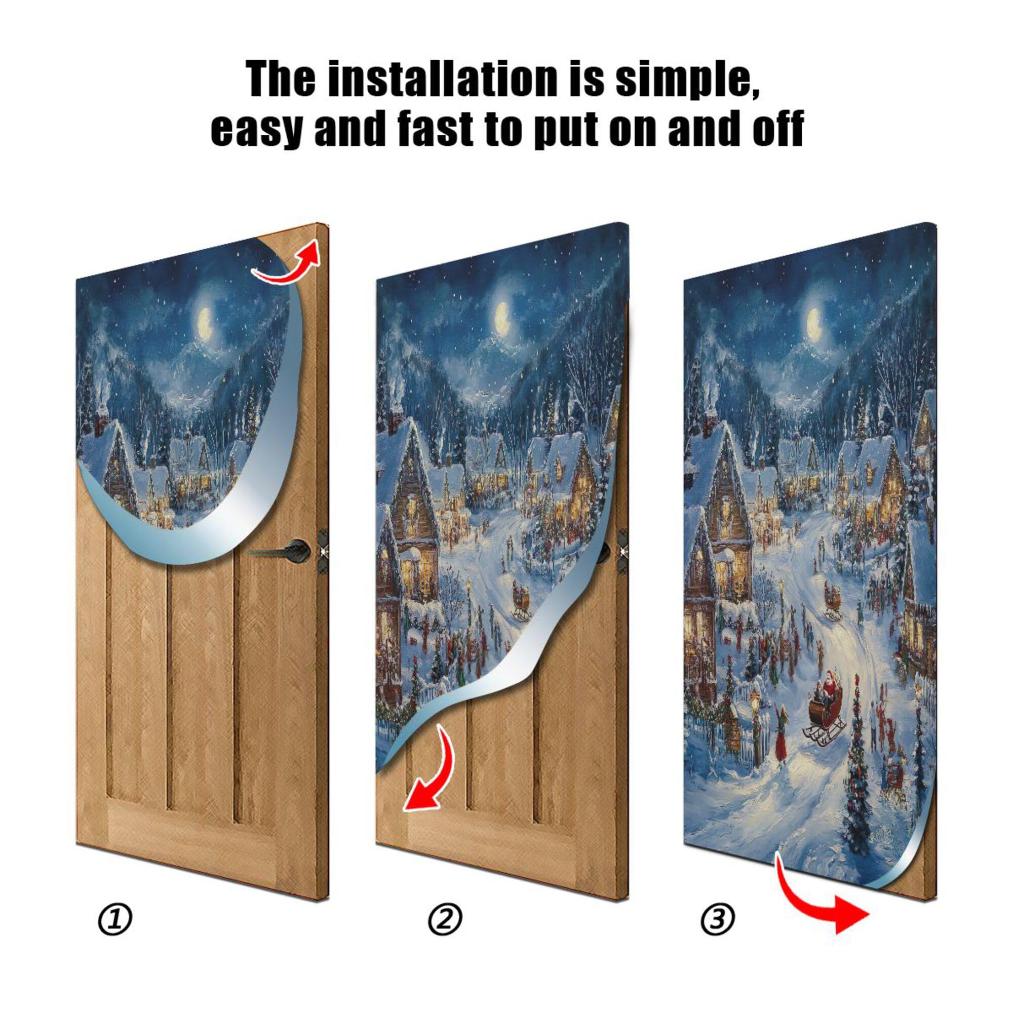 SEHANY Christmas Snowy Town Door Cover Outdoor Decor, High Stretch Fabric Christmas Front Door Cover Christmas Banner Door Cover for Front Door Festive Party Home Decor 32 * 79inch