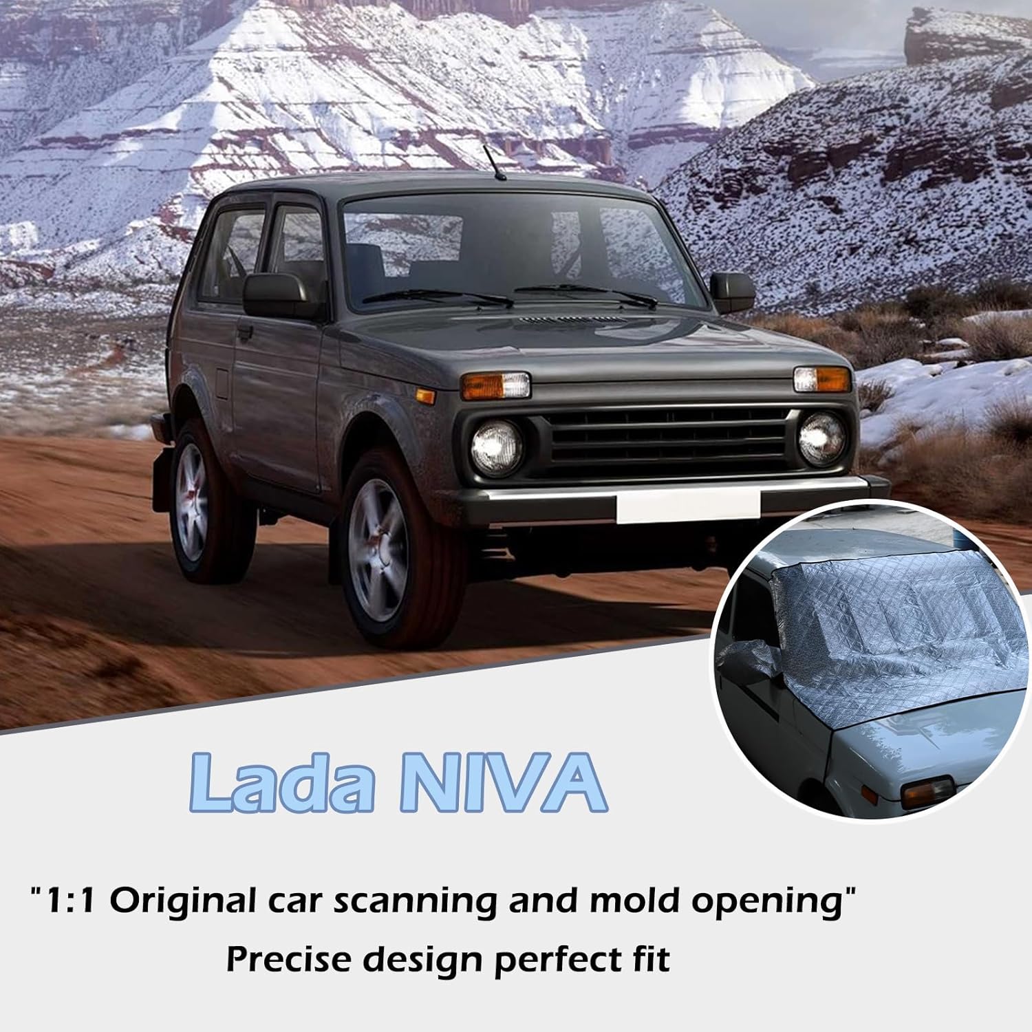 Car Windshield Snow Cover Compatible for Lada Niva, for Ice and Snow, UV & Frost Wiper Mirror Protector Windproof Sunshade Cover Accessories 65.74 * 9.05" Inch (Silver)