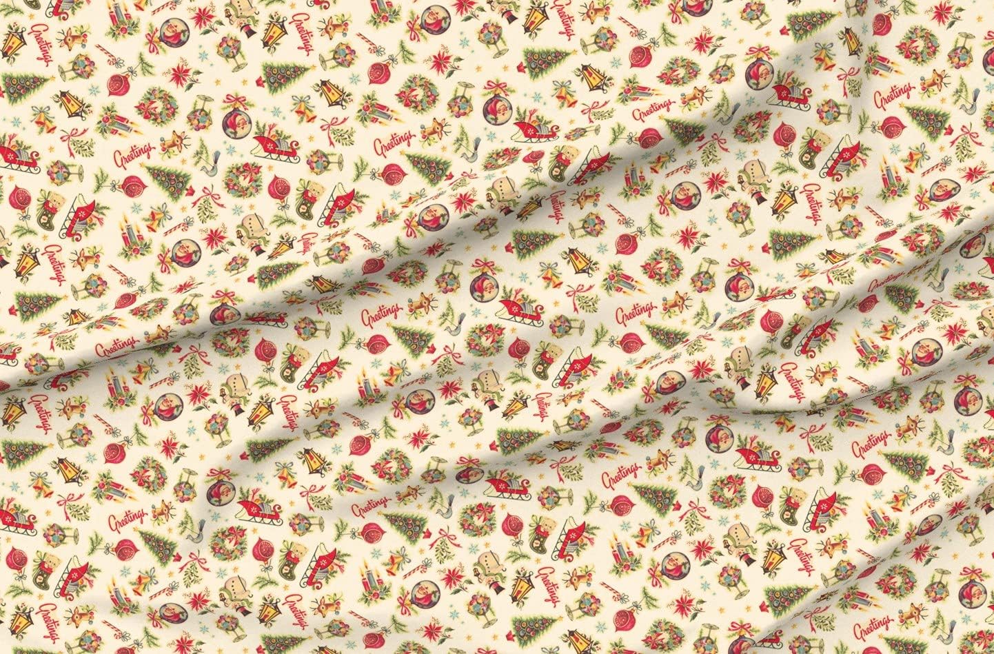 Spoonflower Fabric - Retro Decals Vintage Xmas Holiday Tree Candycane Ornaments Santa Printed on Minky Fabric by The Yard - Sewing Baby Blankets Quilt Backing Plush
