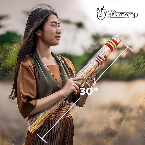 Miniatura 6 de Africa Heartwood Project Palo de lluvia de cactus de 30 pulgadas de Chile, auténtico instrumento musical hecho a mano con envoltura de hilo Rasta
