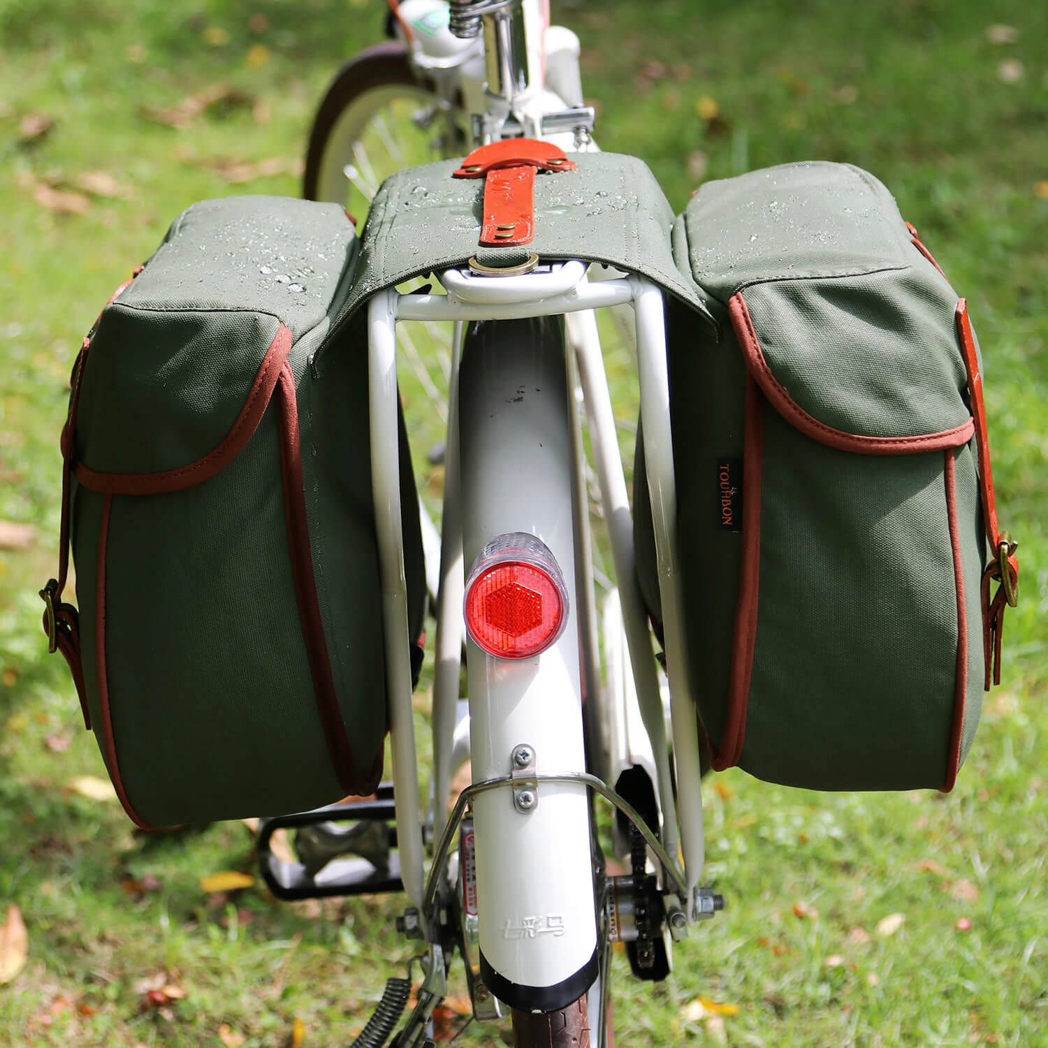 TOURBON Borsa da bicicletta in tela impermeabile per sedile posteriore, borsa doppia (verde)