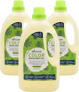 œcolife Colorwaschmittel Limette, enzymfrei, 3x1,5 Liter, biologisch abbaubar, Flüssigwaschmittel, Buntwaschmittel, Duft nach Limette, natürliche Reinigung, hautfreundlich