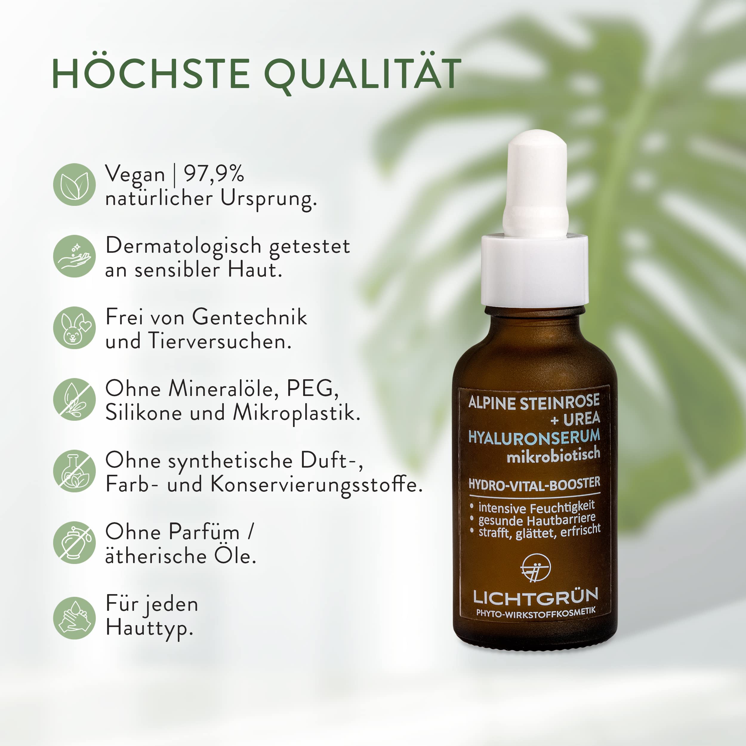 Set Hydro-Vital-Boost, Hyaluronserum 30 ml und Feuchtigkeitscreme 50 ml, Gesichtspflege mit Hyaluron, Bio-Steinrose und Bio-Leinöl, für feuchtigkeitsarme Haut, vegan, Made in Germany