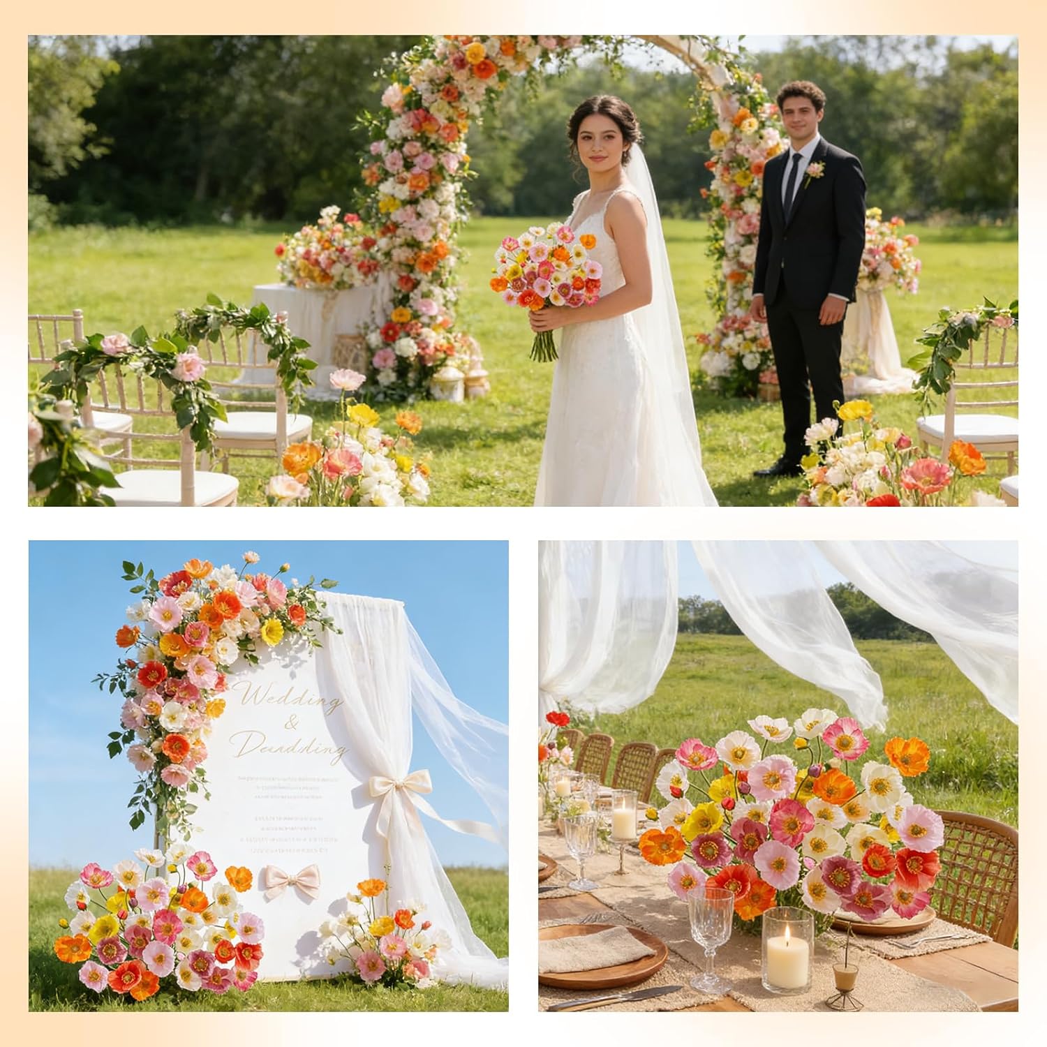18PCS 54Heads Artificial Poppy Flowers with Stems, Silk Iceland Poppies Fake Flowers, Faux Poppy Bouquet for Wedding Table Office Party Floral Display Home Decor (White+Yellow+Orange+Purple)