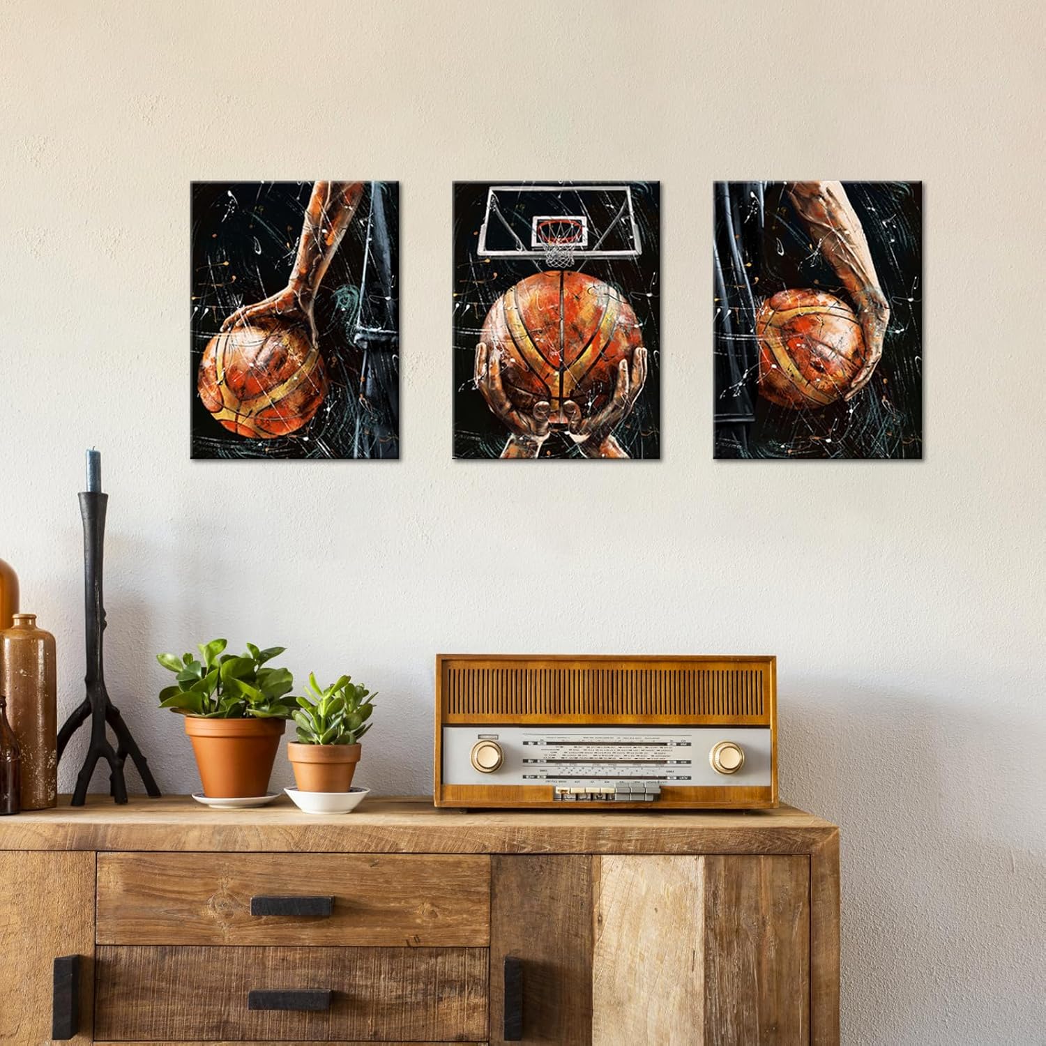 Conipit Black White Sport Canvas Basketball Wall Art Ball Sport Painting Prints for Boy's Bedroom Gym Decor Gifts to Basketball Player 12"x16"x3pcs Framed (Small) - Image 3