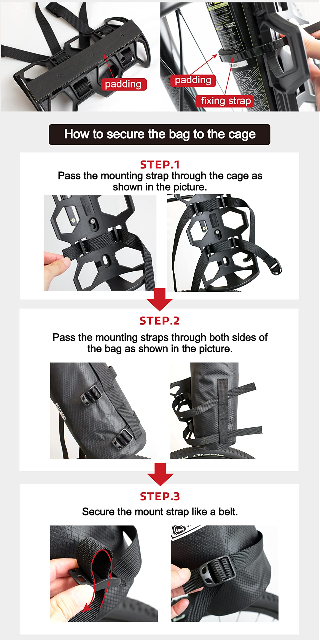 GORIX Bicicleta De múltiples Fines Jaula + Impermeable Bolsa Colocar Portabotellas Tenedor Frontal Grande Jaula (GORICAGE)
