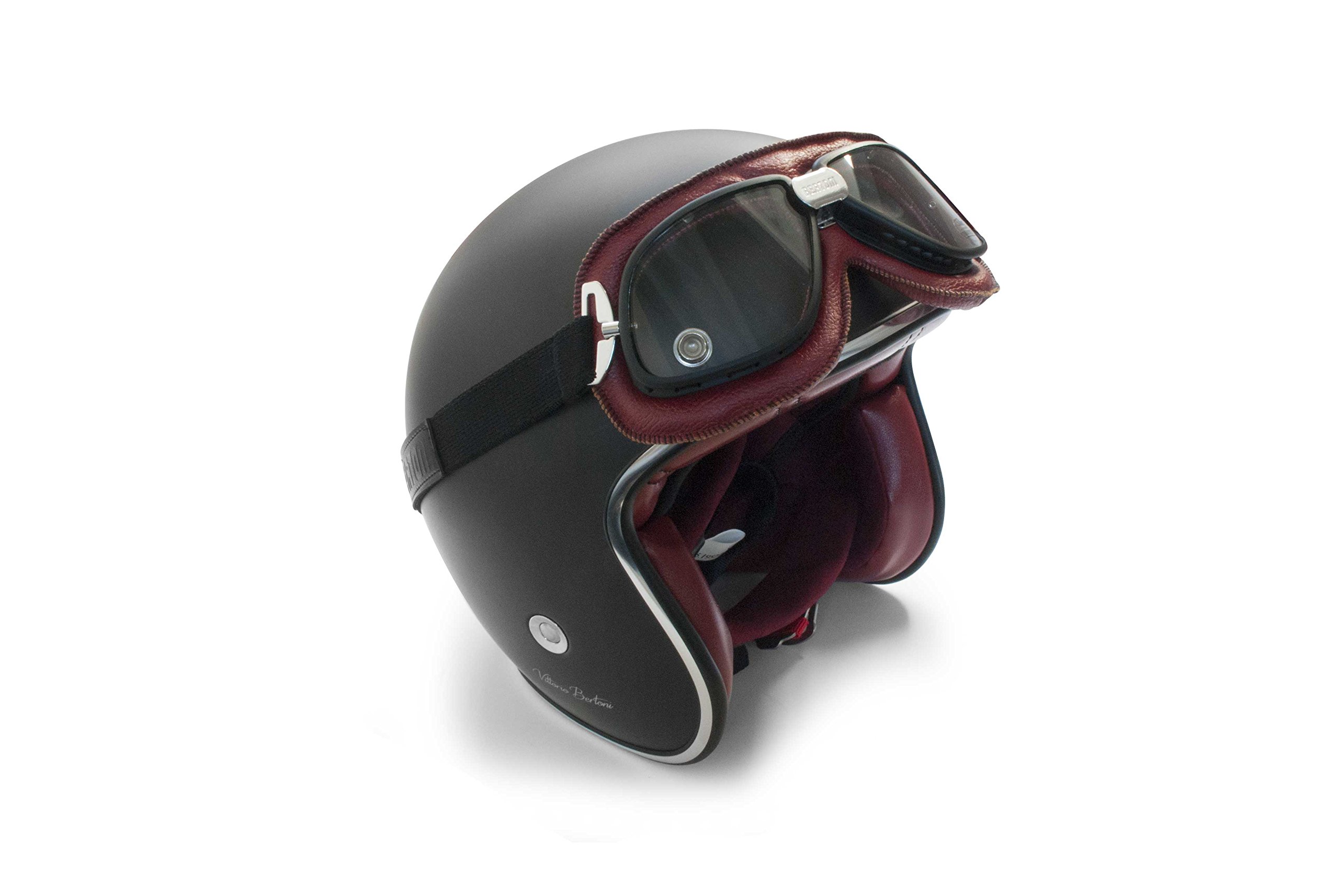 Bertoni Lunettes Moto Aviateur Vintage Style en Cuir - AF196 Lunettes Vintage pour Casques