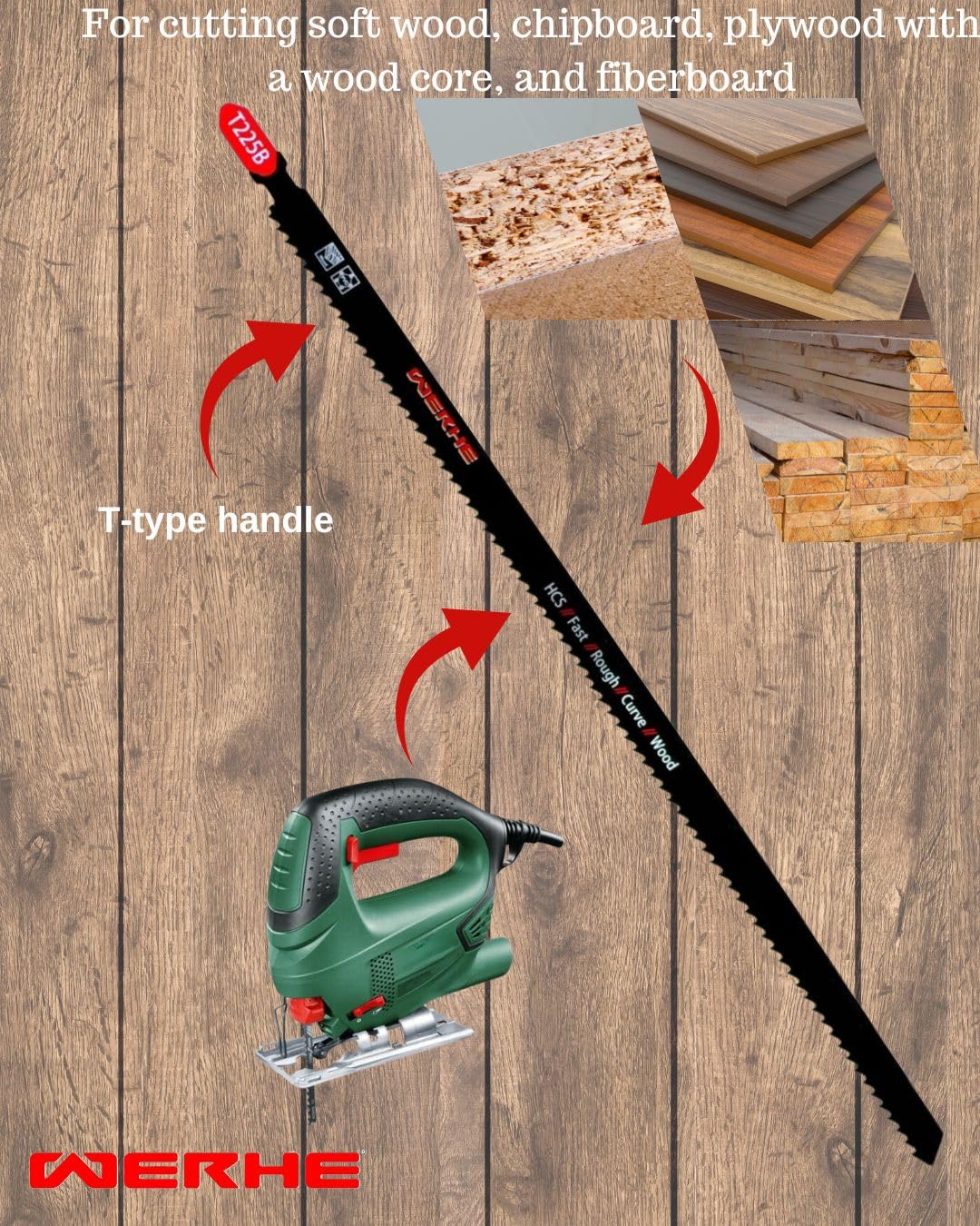WERHE ® Professionista - 2 x Lame puzzle di legno - C 250mm T225B Snello lungo - Vasto durata a strati spessi - Compatibile con Bosch, Metabo, Milwaukee, Makita puzzles