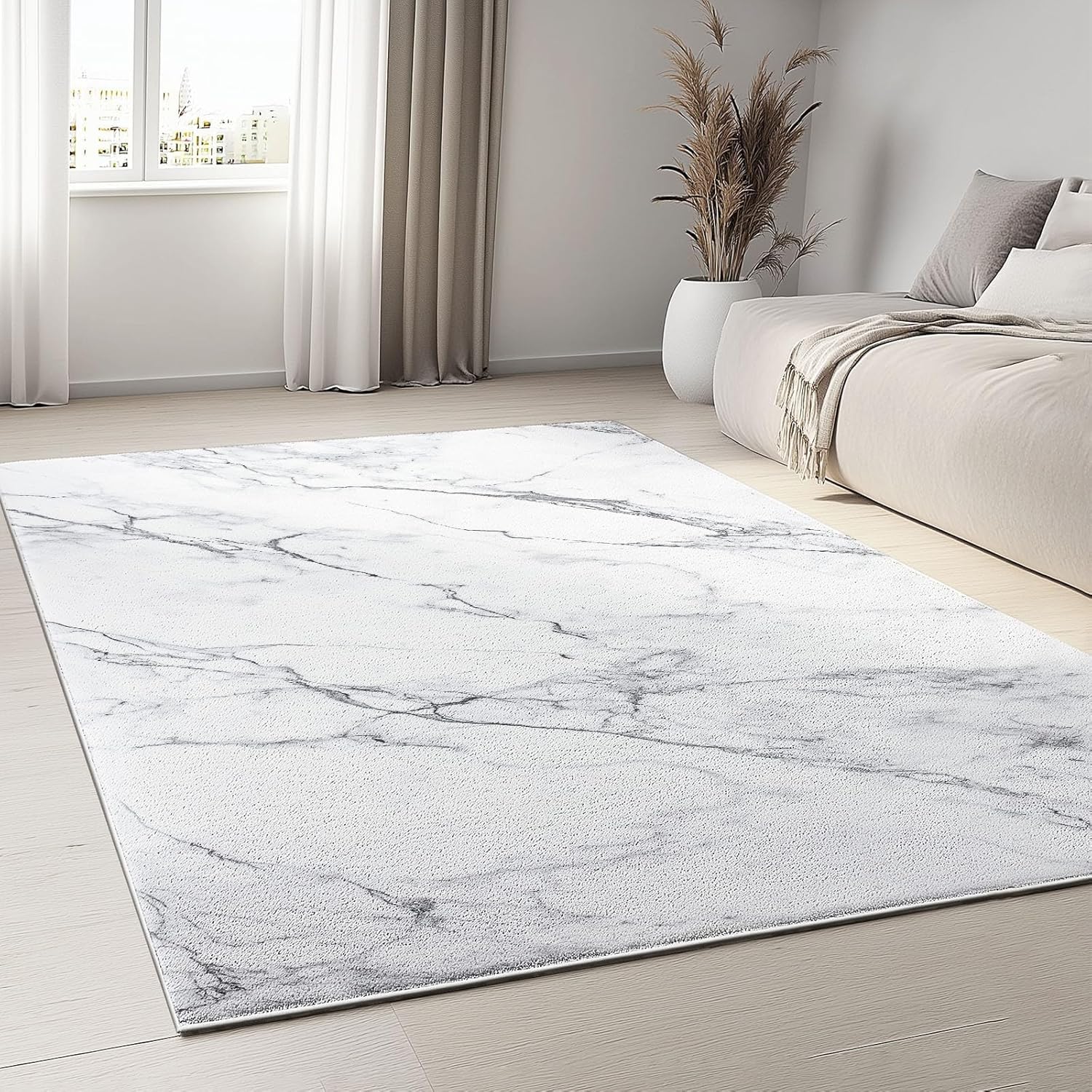 Motif Noir Tapis 150x210 cm Marbre Blanc Moquette Antiderapant à Poils Courts Tapis 3D Lavable en Machine Convient aux Grands Salons Salles à Manger et Chambres b-2027