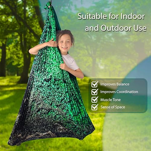 Miniatura 25 de Columpio sensorial para niños para interiores y exteriores, terapia de doble capa con kit de colgador giratorio 360, ajustable para niños y adultos