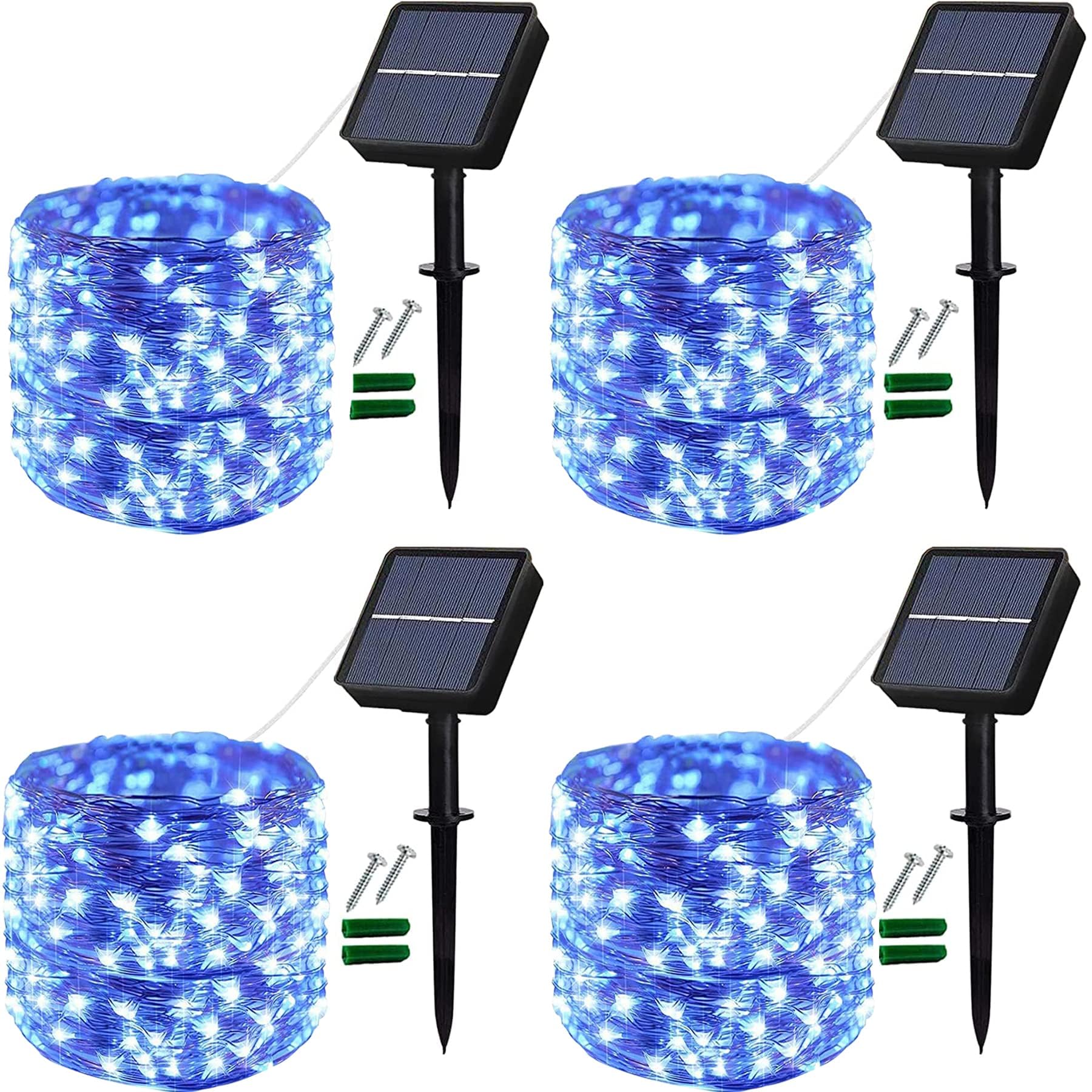 Lezonic Solar Fairy Lights Outdoor,4 Pack 12M/40Ft 120LED Solar String Lights with 8 Modes Waterproof Copper Wire Decorative Garden Light for Home, Yard, Party, Wedding, Patio (Blue)