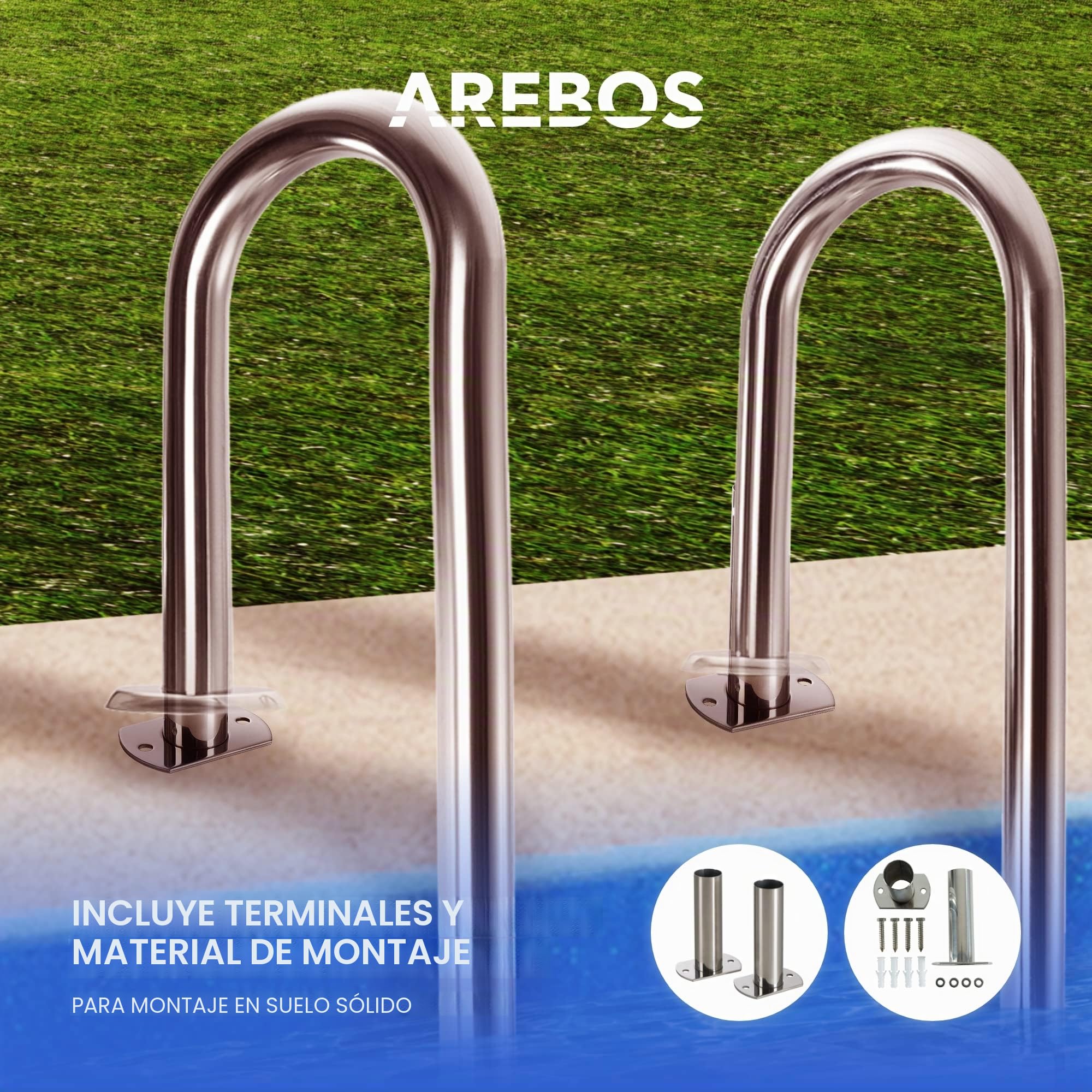 Arebos – Acero Inoxidable Escalera para Piscina de | 3 o 4 peldaños | con antirutschpads en los peldaños