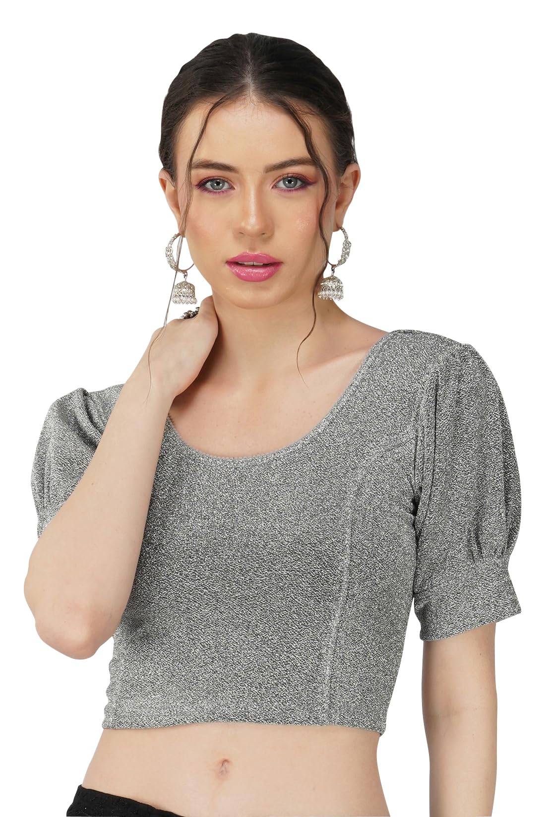 Fressia FabricsCotton Stretchable Elbow Sleeve Readymade Saree Blouse for Women Stylish