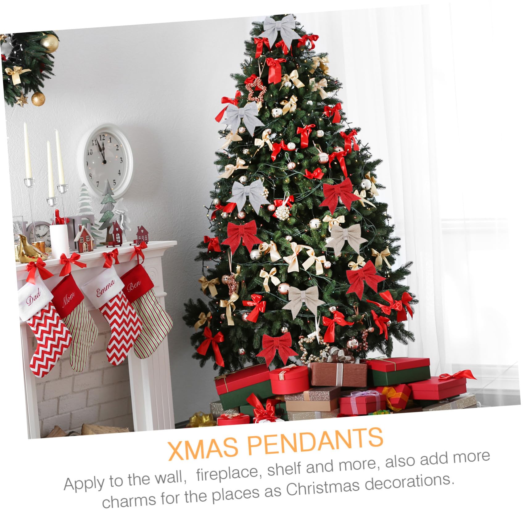 DOITOOL 6 Piezas Colgantes de Navidad Lazos Delicados Adornos para Árboles de Navidad Decoraciones de Lentejuelas para Lazo