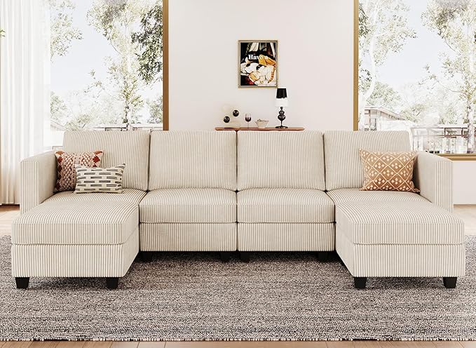 Amazon.com: Belffin Modular U Shape Couch with Storage Ottoman Corduroy ...