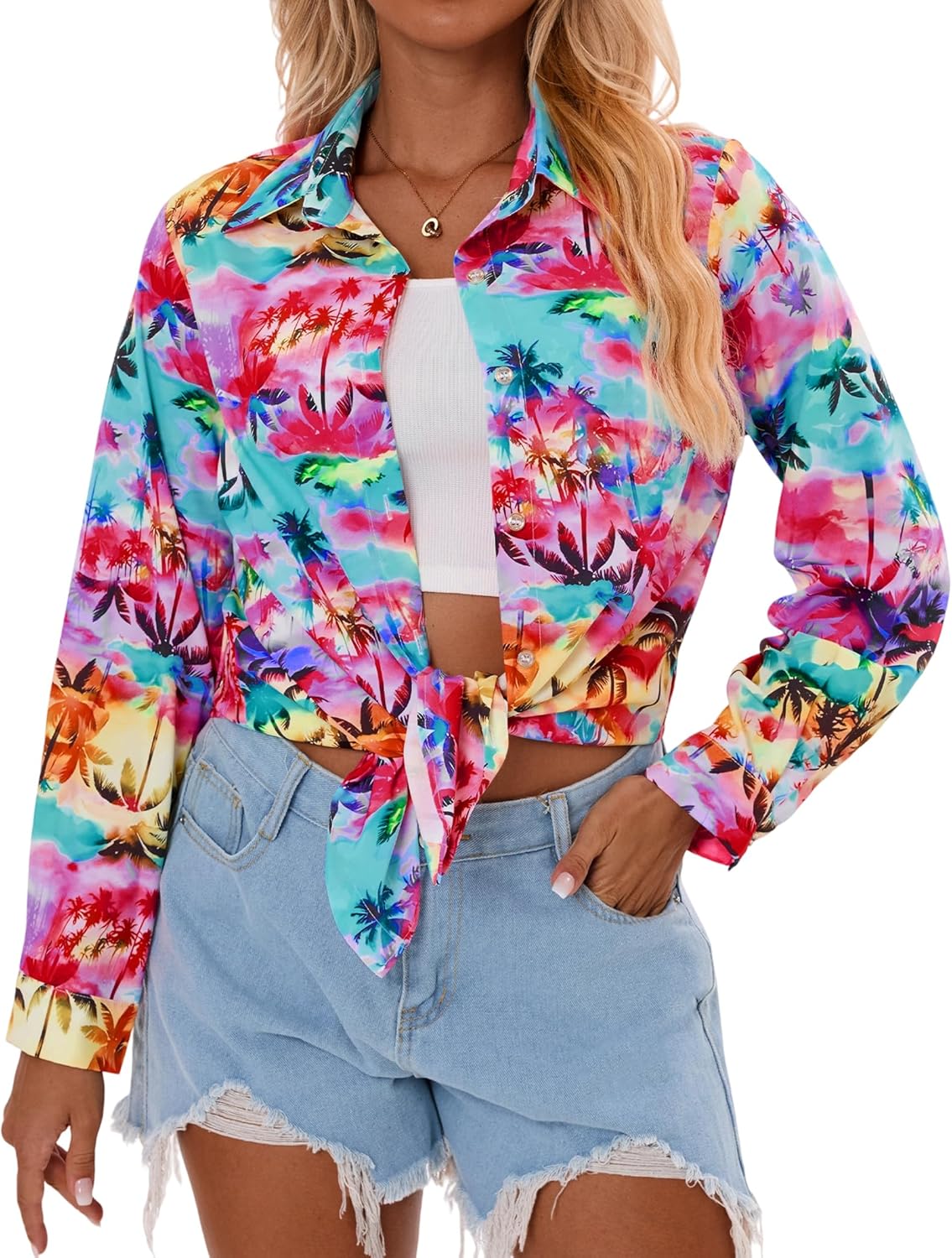 Button Down Long Sleeve Shirts for Women Floral Print Button Up Business Casual Outfits Trendy Ladies Top Blouses - Image 5