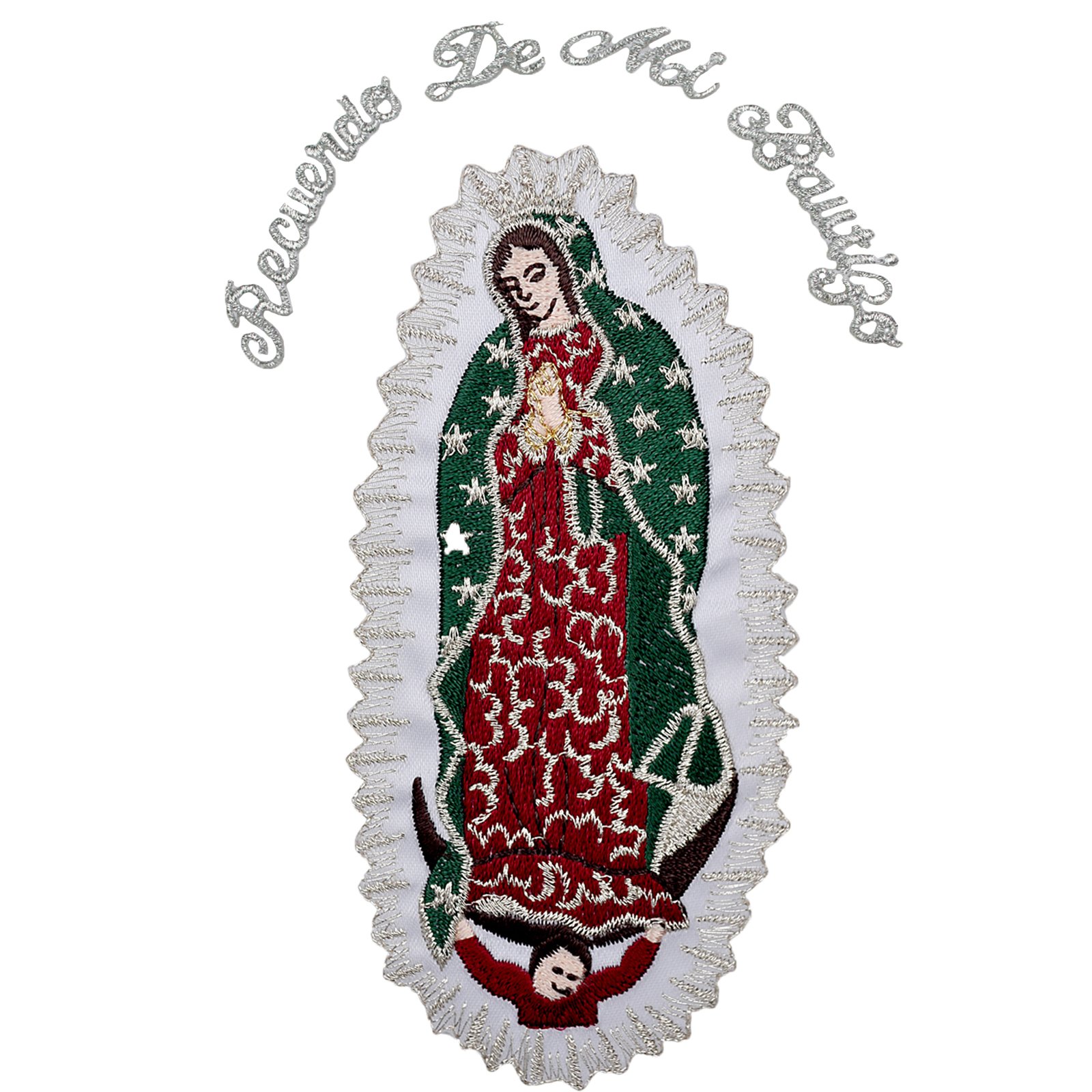 Unotux Baby Christening Baptism White Blanket Gold Silver Embroidery Lady of Guadalupe (Pattern 1 Silver in Spanish)