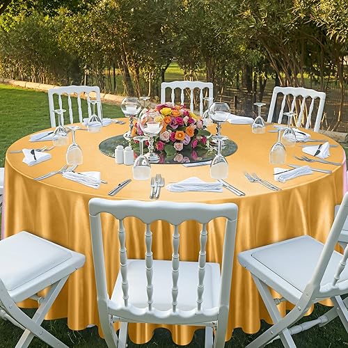 Miniatura 6 de Ruisita Manteles Redondos de Satén de 120 Pulgadas Sobremanteles Redondos de Satén Dorado Cubierta de Mesa Redonda de Satén Mantel de Seda Brillante