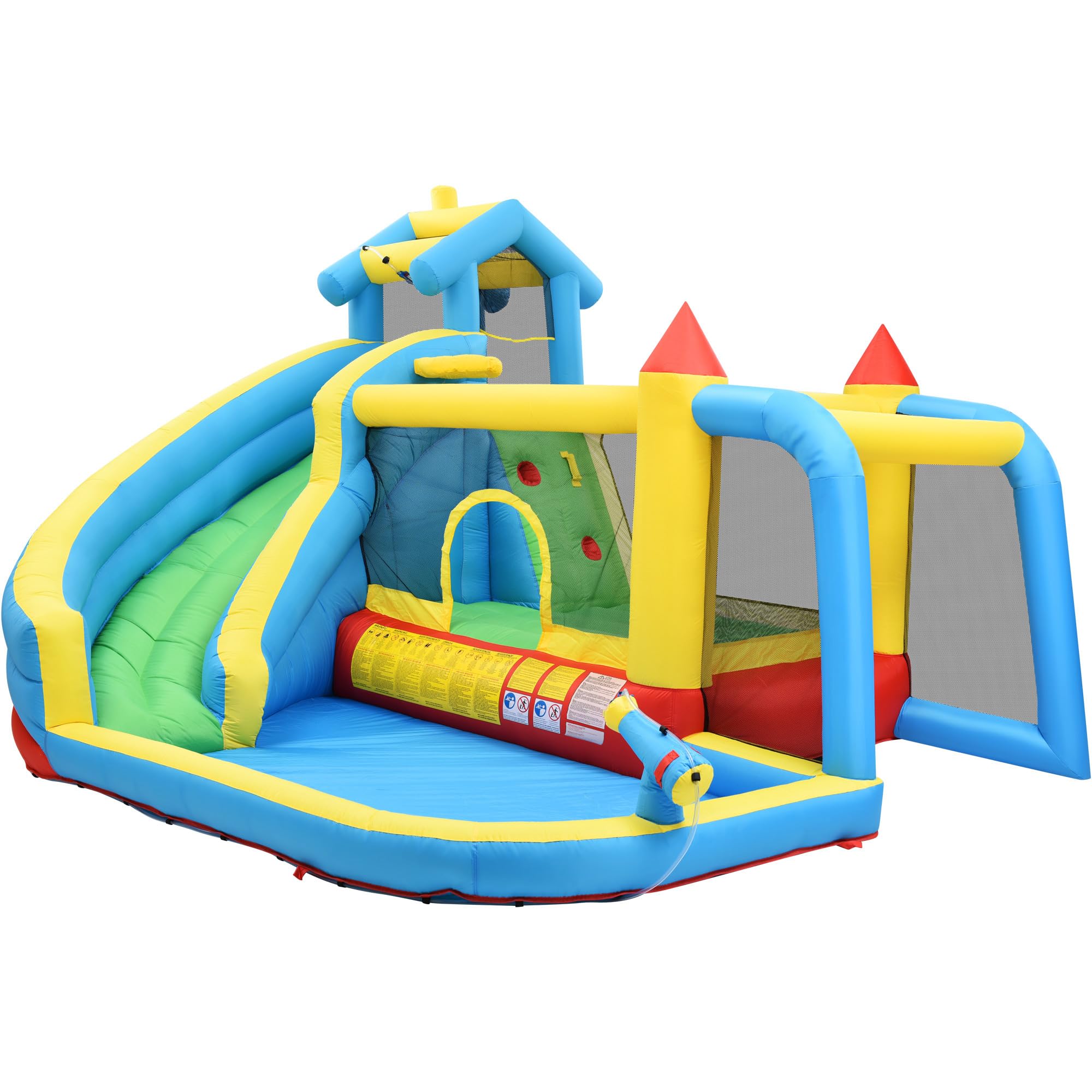 Merax Aufblasbare Hüpfburg mit Gebläse, Trocken-/Wasserrutsche, Outdoor Castle mit Sprungbereich, großes Wasserpool, Fußballnetz, für Kinder von 3 bis 10 Jahren, inkl. Tragetasche, 364 x 315 x 239 cm