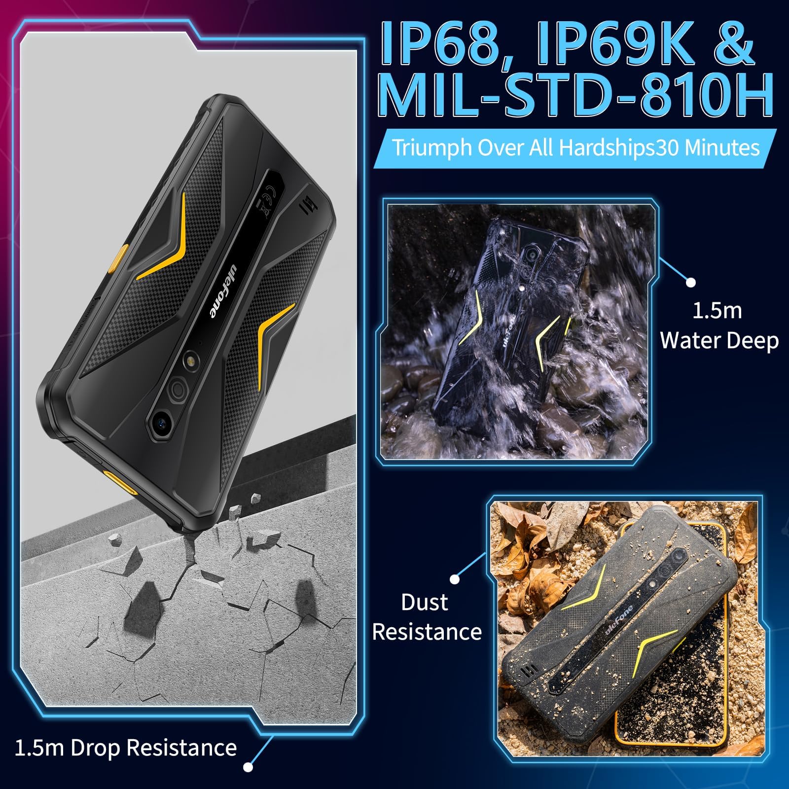 X12 Smartphone Rugged, Telefono Indistruttibile 6GB RAM + 32GB ROM, Display HD+ da 5,45", Fotocamera 13MP, IP68/IP69K Waterproof, Batteria 4860mAh, 4G Dual SIM/NFC/OTG/GPS, Nero