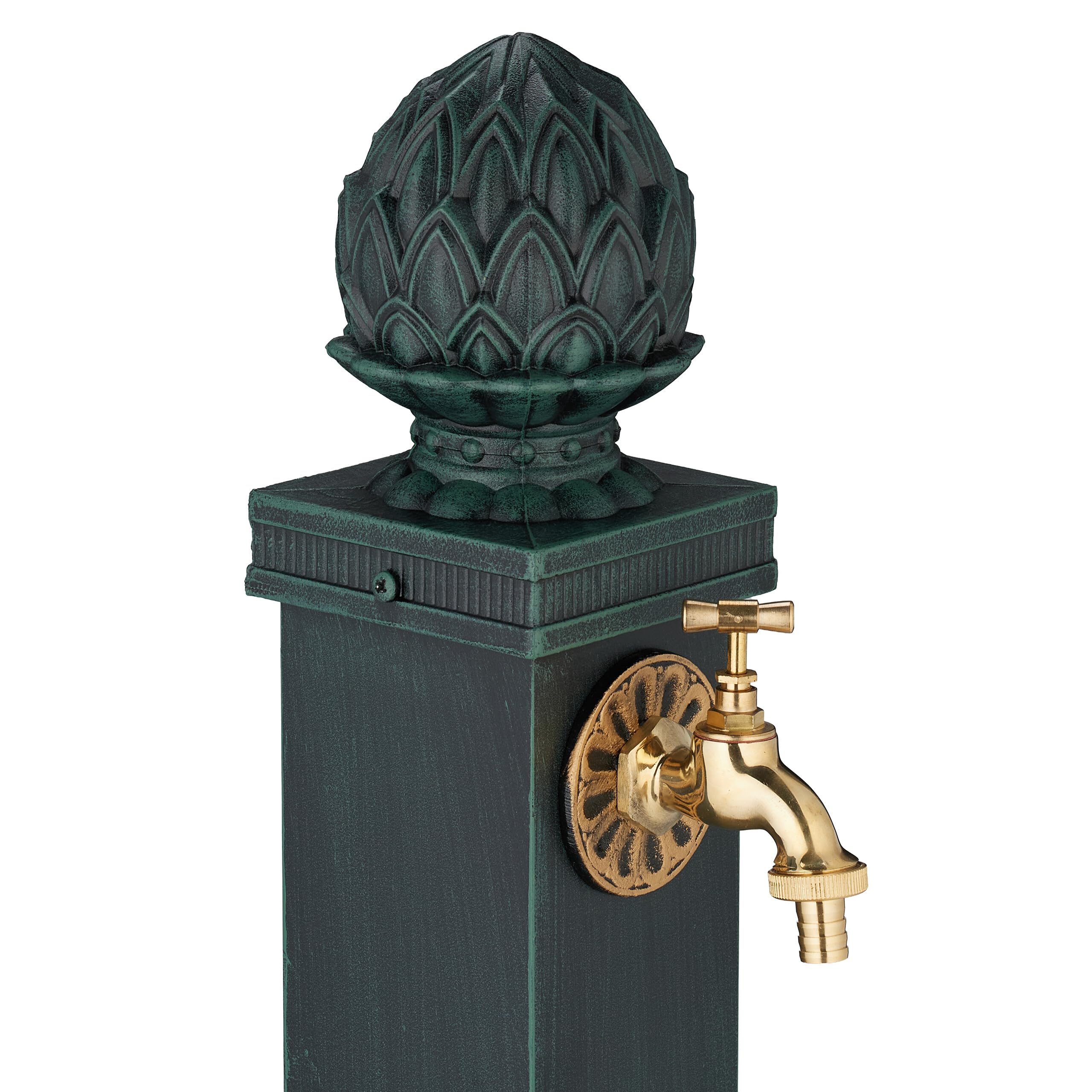 Relaxdays Fontana da Giardino in Stile Antico, Fontanella a Colonna con Rubinetto Acqua da Esterno, 80x18,5x22 cm, Verde