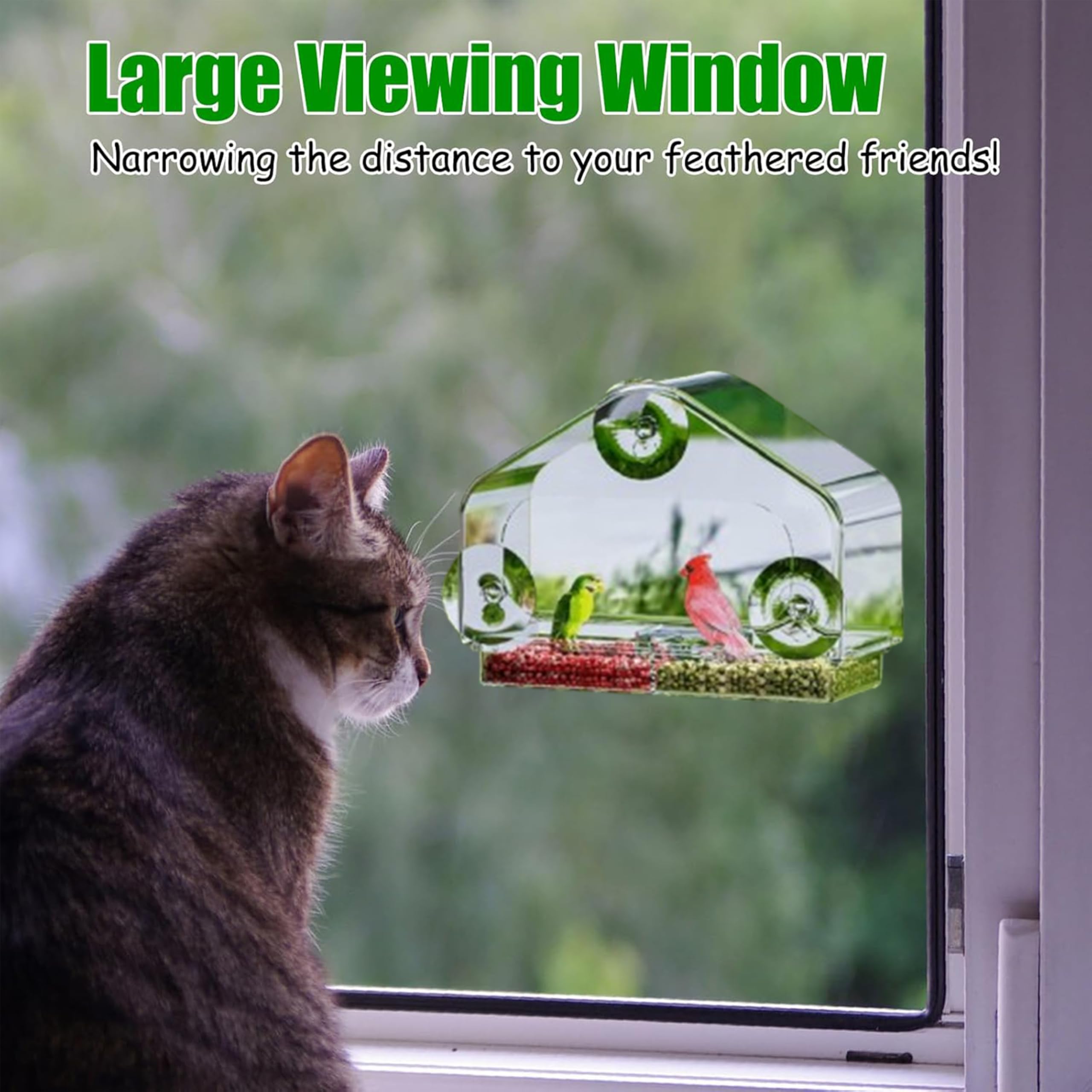 Clear Window Bird Feeder,Sturdy and Durable Bird House,Window Bird Feeder for Outdoors with Extra Strong Suction Cups,Large Birdfeeder and Bird Watching for Cats (Triangle) - 5