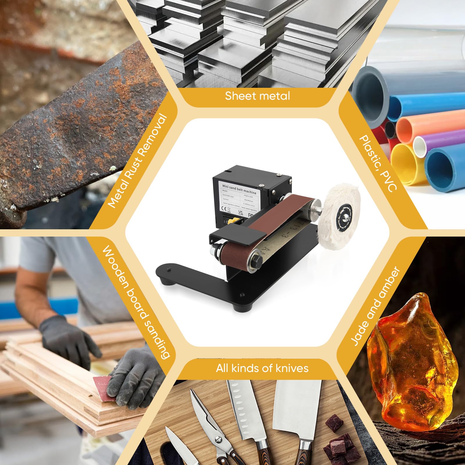 Levigatrice a nastro mini elettrica 250 W 7 velocità regolabili 330 x 30 mm per metallo legno