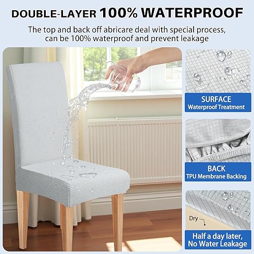 Miniatura 4 de Dioxide Juego de 6 fundas impermeables para sillas de comedor, fundas elásticas para sillas de comedor, fundas para sillas Parson, extraíbles y