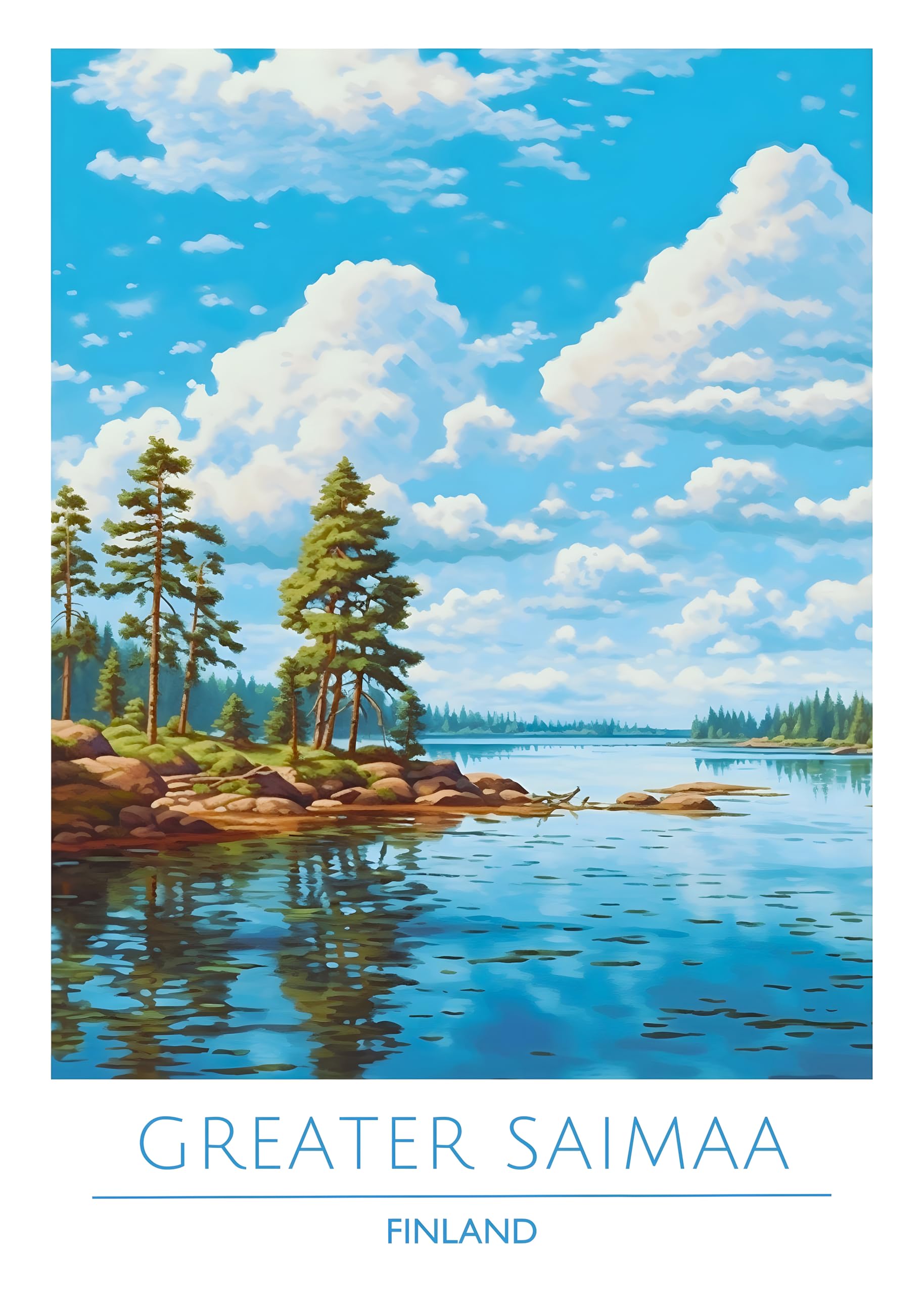 Iconic Cities Unframed A4 A3 Travel Poster Prints, Travel Wall Art, Home Décor, Paris New York Dubai Tokyo Rome Barcelona etc. (Finland, Greater Saimaa, A3 Print Only)