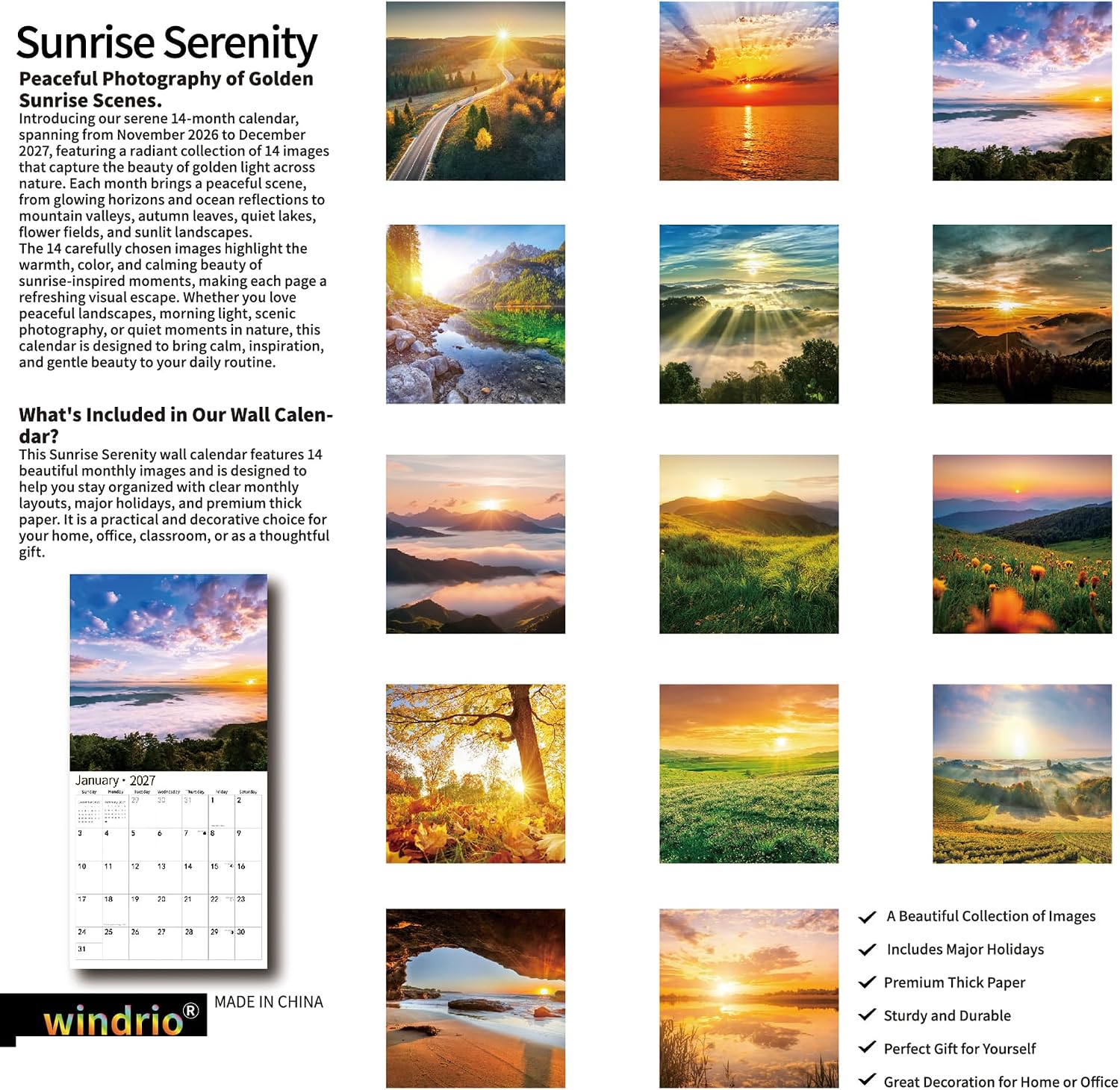 2026 Wall Calendar,Calendar 2026, November 2025 - December 2026, Wall Calendar Sunset, 12 x 24 Opened,Full Page Months Thick & Sturdy Paper for Calendar Organizing & Planning