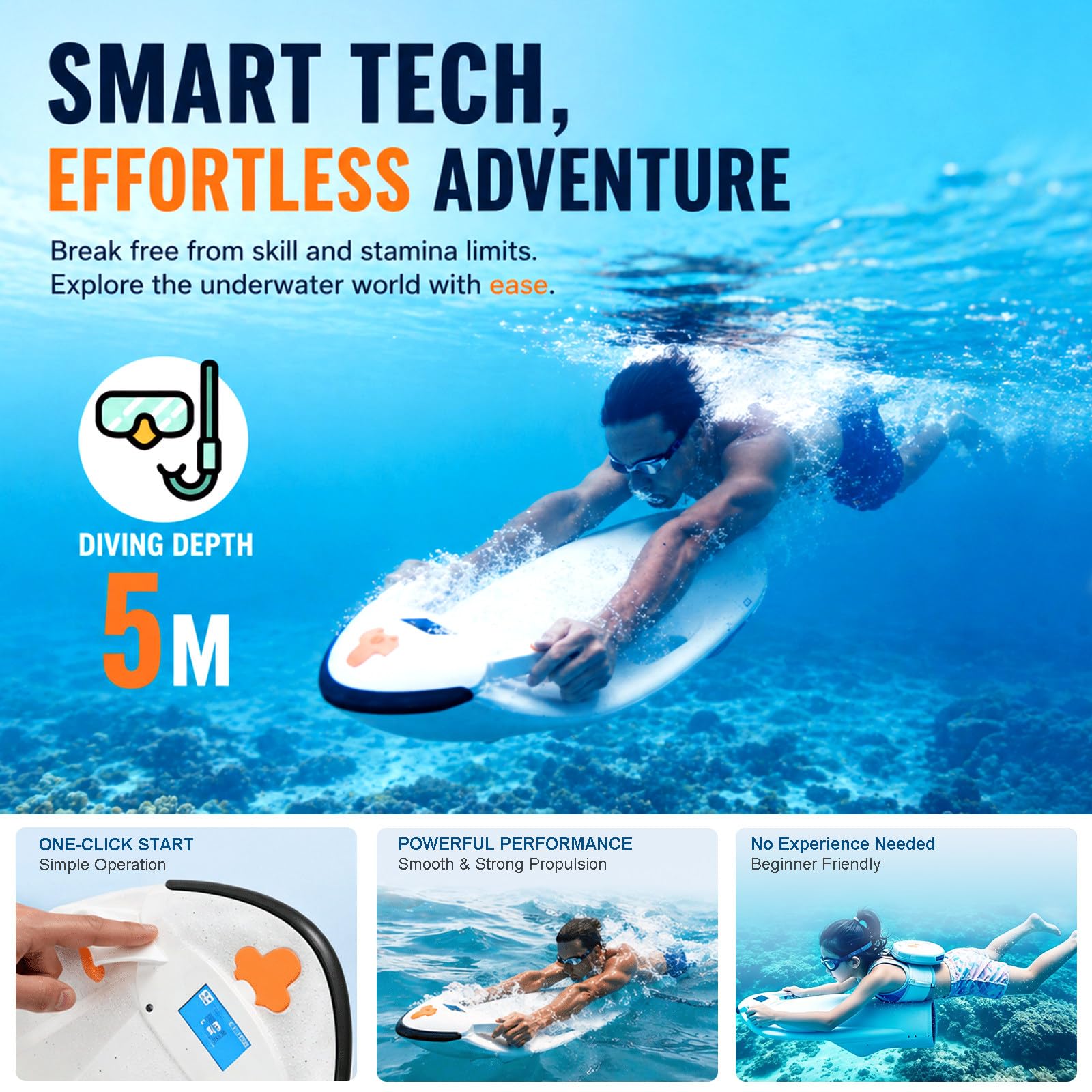 Propulsor Acuatico Para Adultos, Tabla De Surf 2 En 1 Con Empuje 6000W, 2 Modos De Velocidad, Profundidad Subacuática De 5M, Alternativa Portátil Al Paddleboard Para Piscina, Lago Y Playa