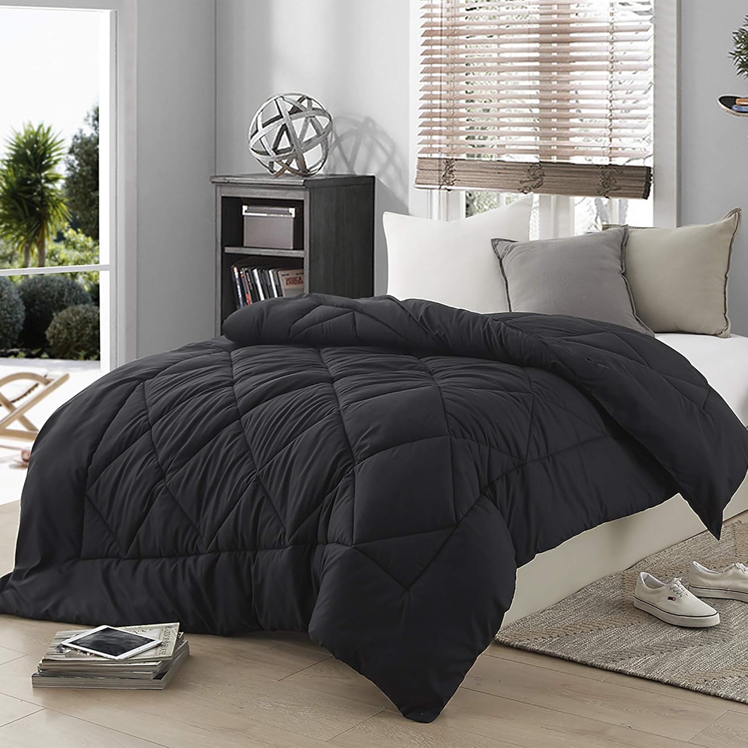 Byourbed Solid Black Full Comforter - Oversized Full XL Bedding