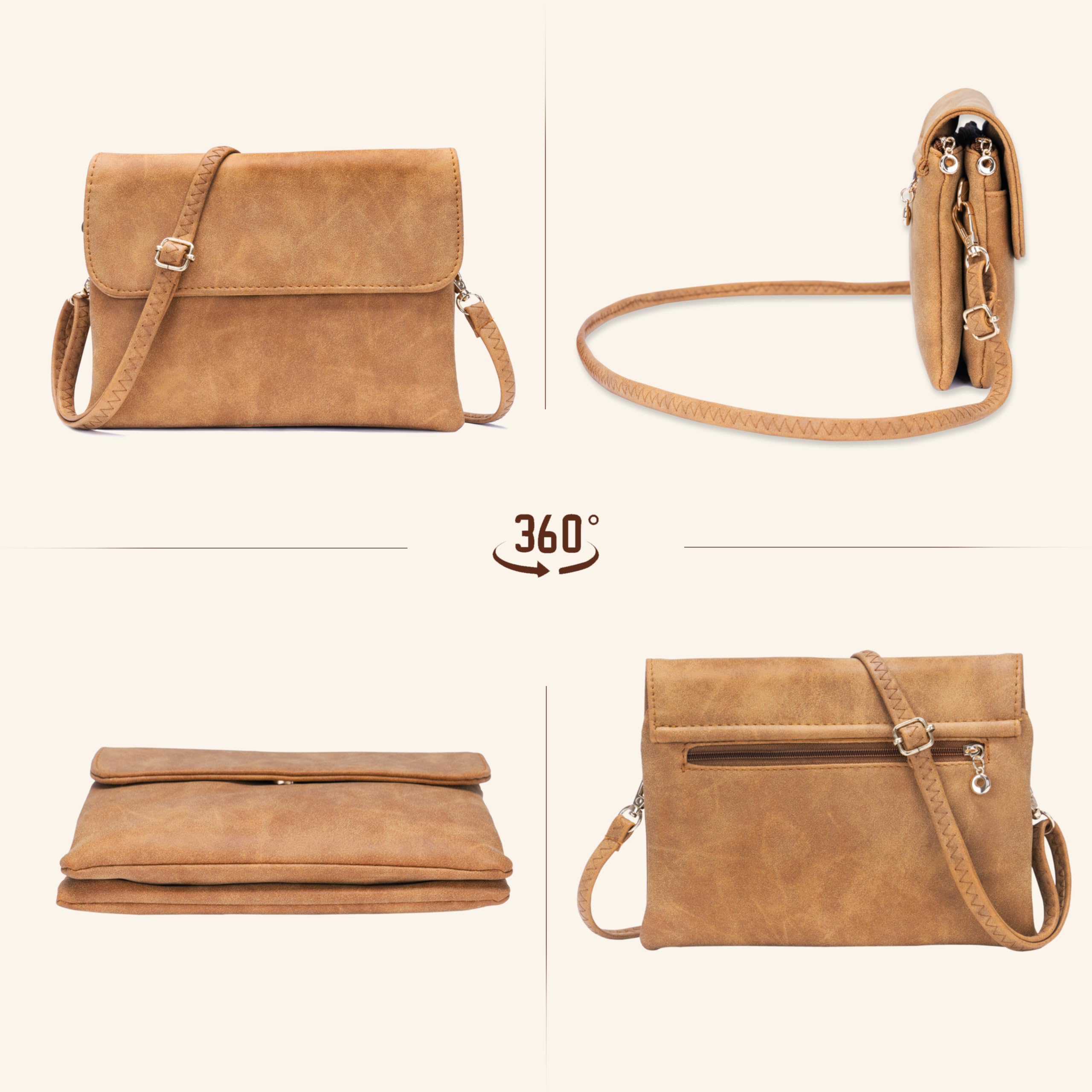 Sac Bandoulière Femme, Pochette Telephone Portable à Similicuir Effet Daim, Petit Sac à Main Femme avce Bandoulières Amovible, Mini Sac Bandoulière pour Sortir Voyager Shopping (Marron)