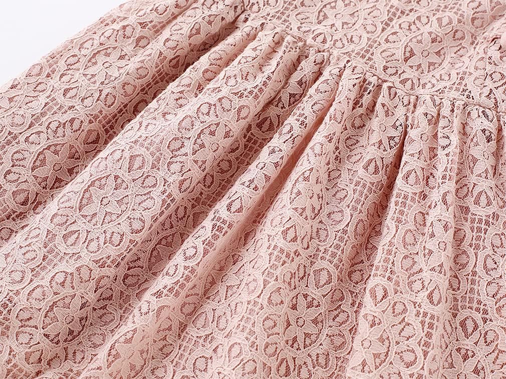 Toddler Girls Cute Pompoms Lace Floral Elegant Retro Swing Party Dress - Image 6